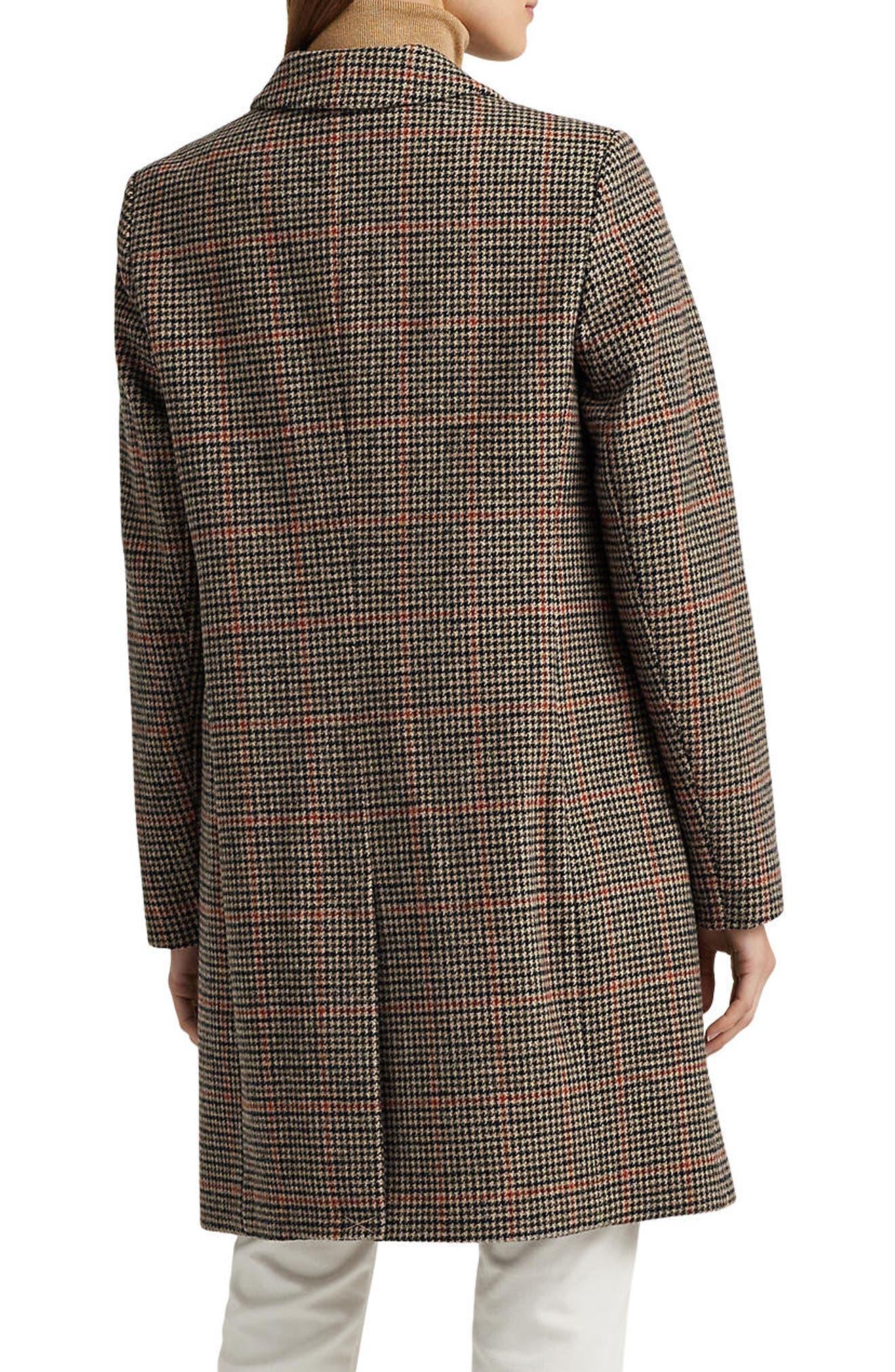 Lauren by Ralph Lauren Houndstooth Check Wool Blend Coat Lyst