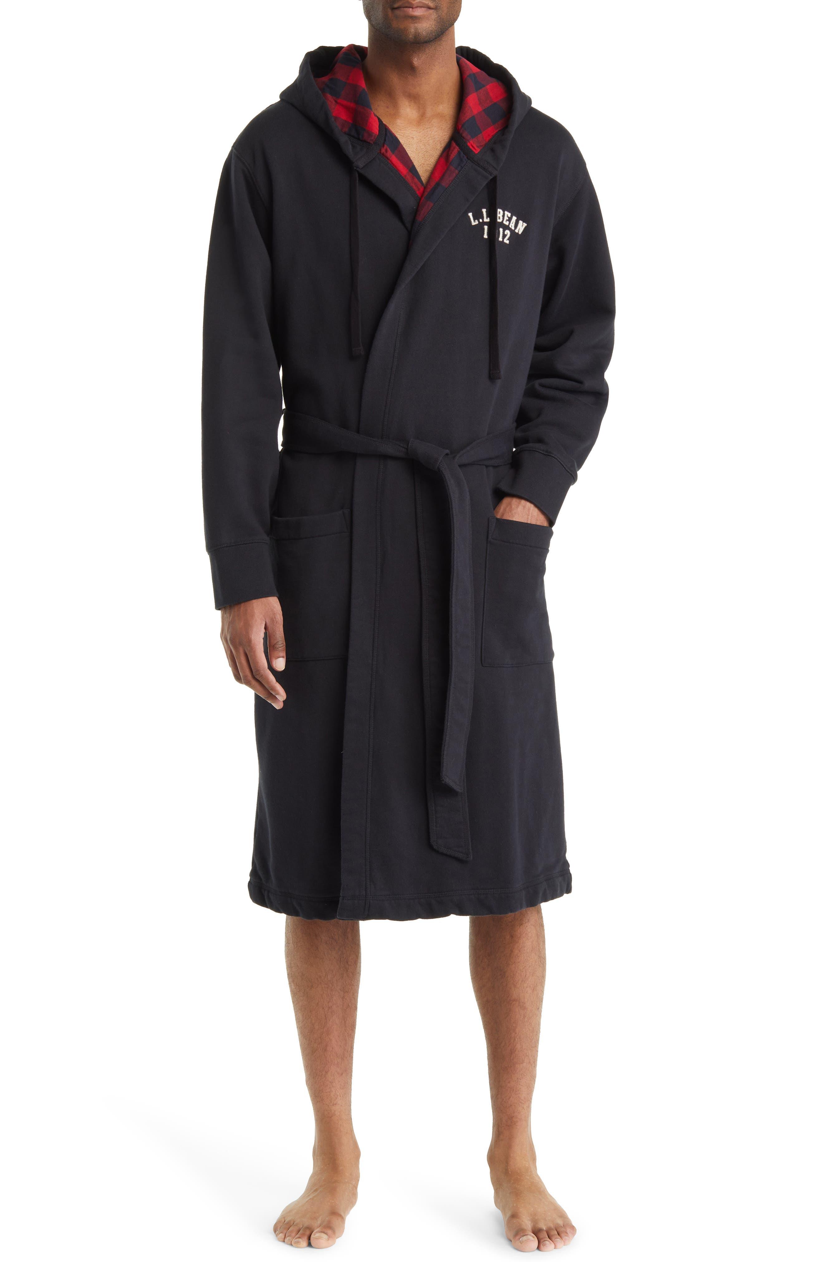 L.L. Bean Rugby Flannel Lined Hooded Robe in Black for Men Lyst