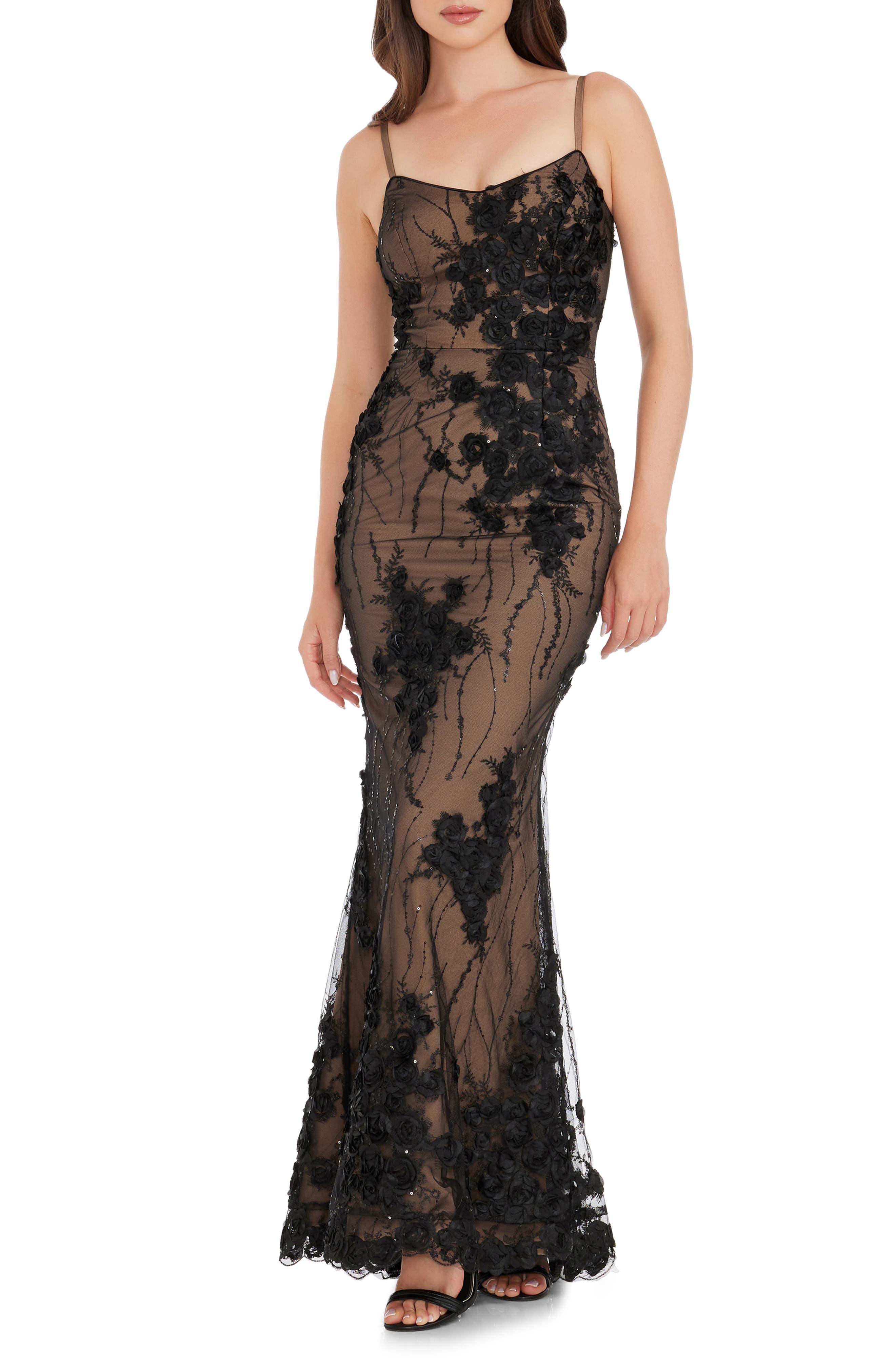 Dress the Population Giovanna Floral Sequin Mermaid Gown in Black | Lyst
