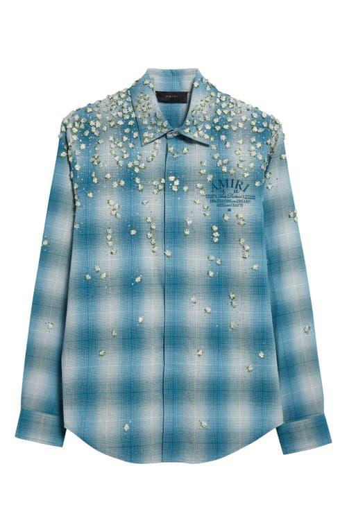 Amiri Floral Crystal Embellished Plaid Flannel Button-Up Shirt