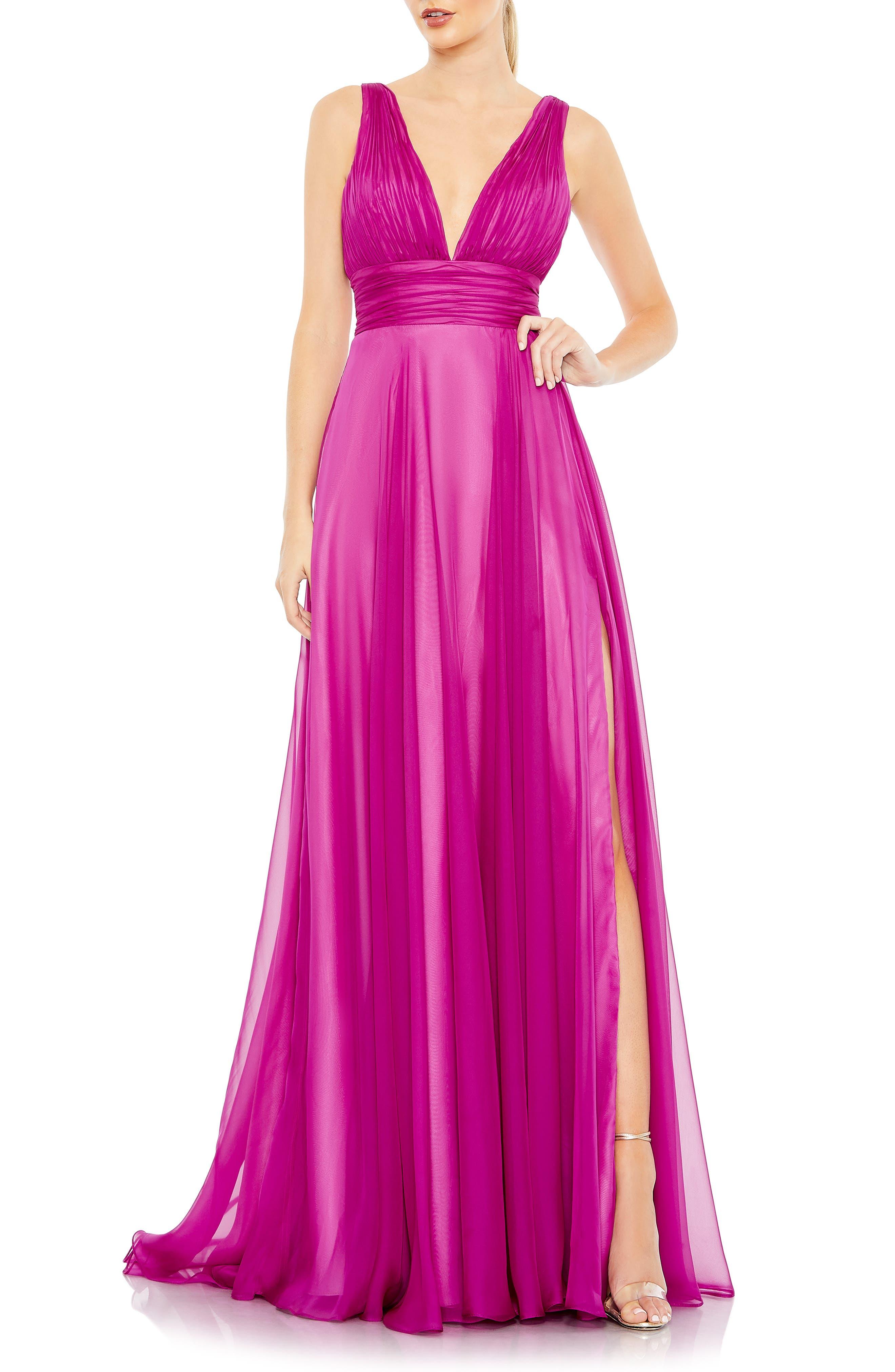 Mac Duggal Ruched Chiffon Aline Gown in Pink Lyst