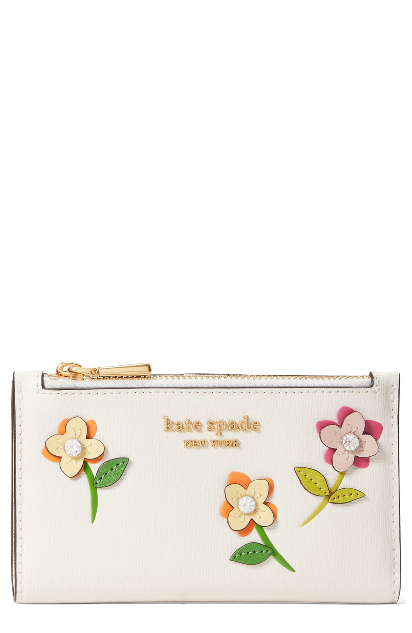 Kate Spade Floral Appliqué Slim Leather Bifold Wallet