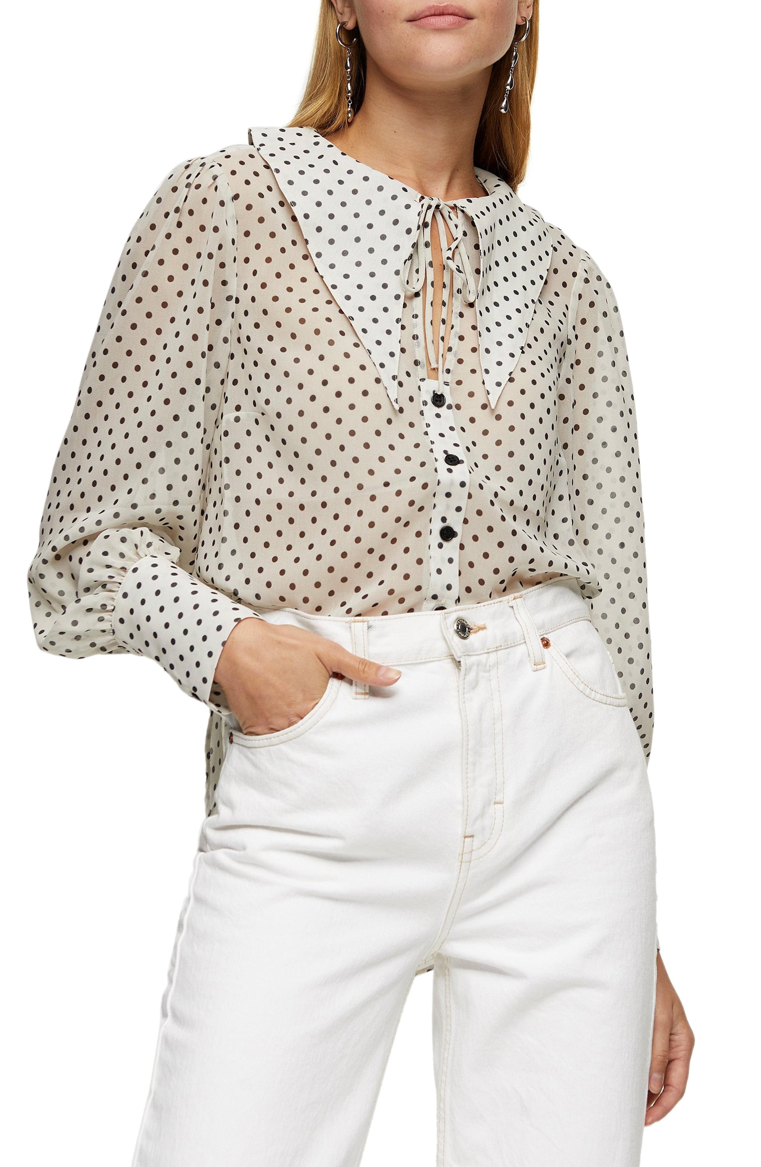 TOPSHOP Synthetic Oversized Spot Collar Blouse in Natural - Lyst