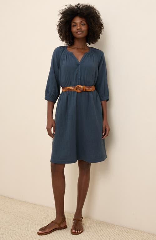 light blue peasant dress With Floral Embroidery, Belted Waist & Puff Sleeves short puff sleeves with elastic cuffs Women's Figueroa & Flower Embroidered