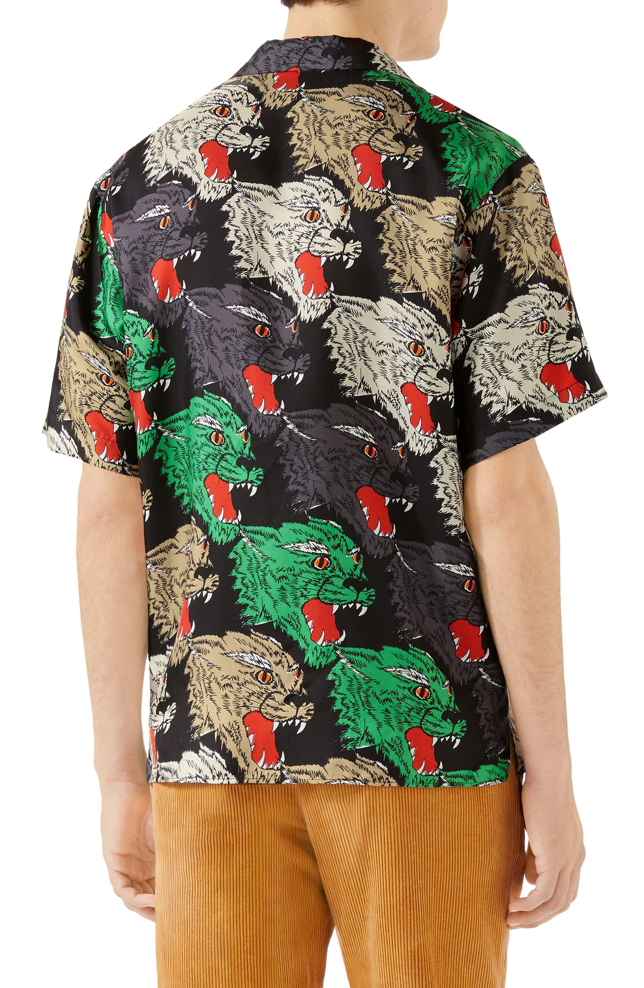 Gucci Men's Multicolor Panther-print Silk Shirt in Black for Men - Lyst
