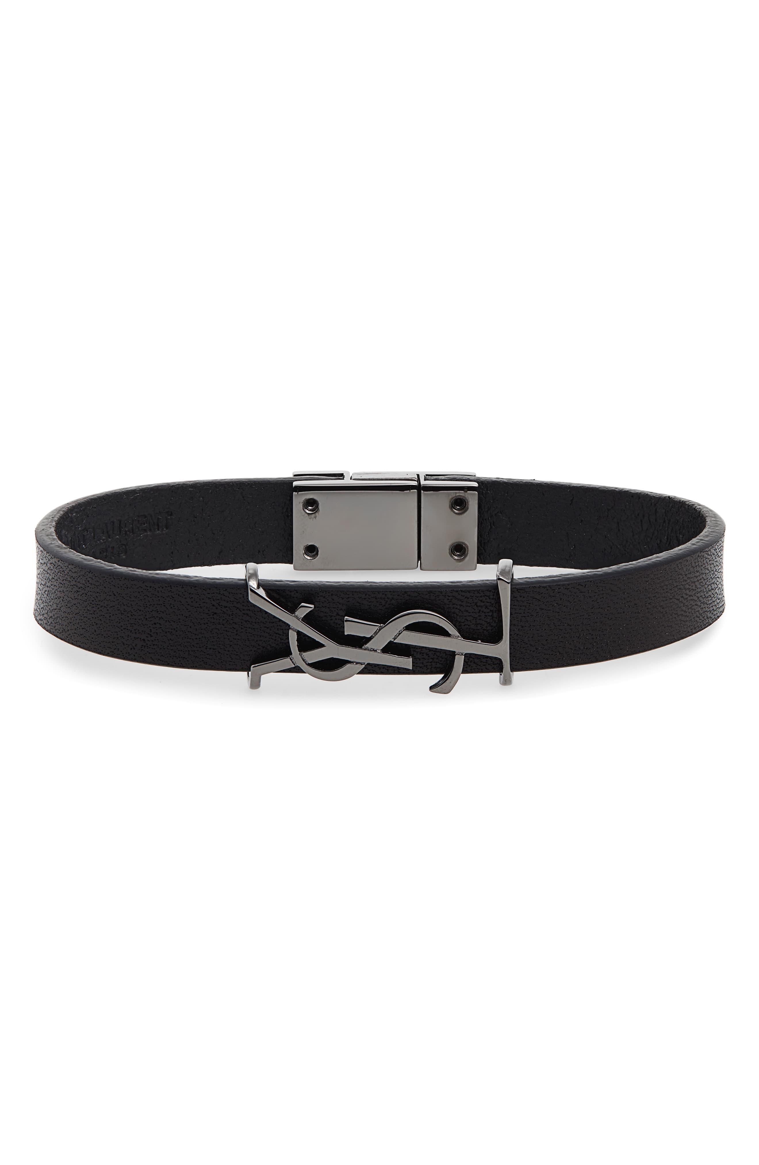 Saint Laurent Leather Ysl Monogram Bracelet in Nero/ Silver (Black) Lyst
