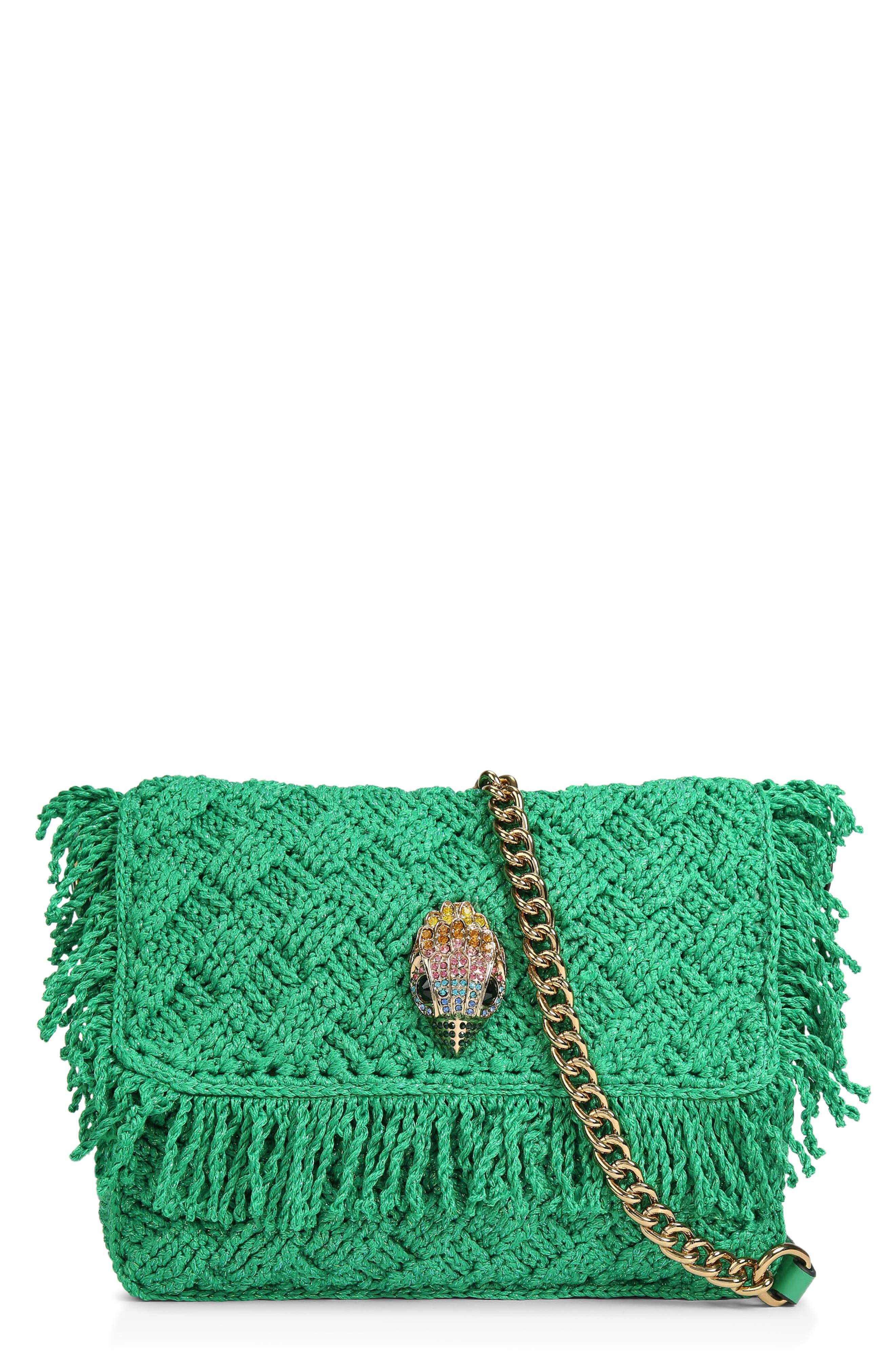 Kurt Geiger Kensington Crochet Fringe Shoulder Bag in Green | Lyst