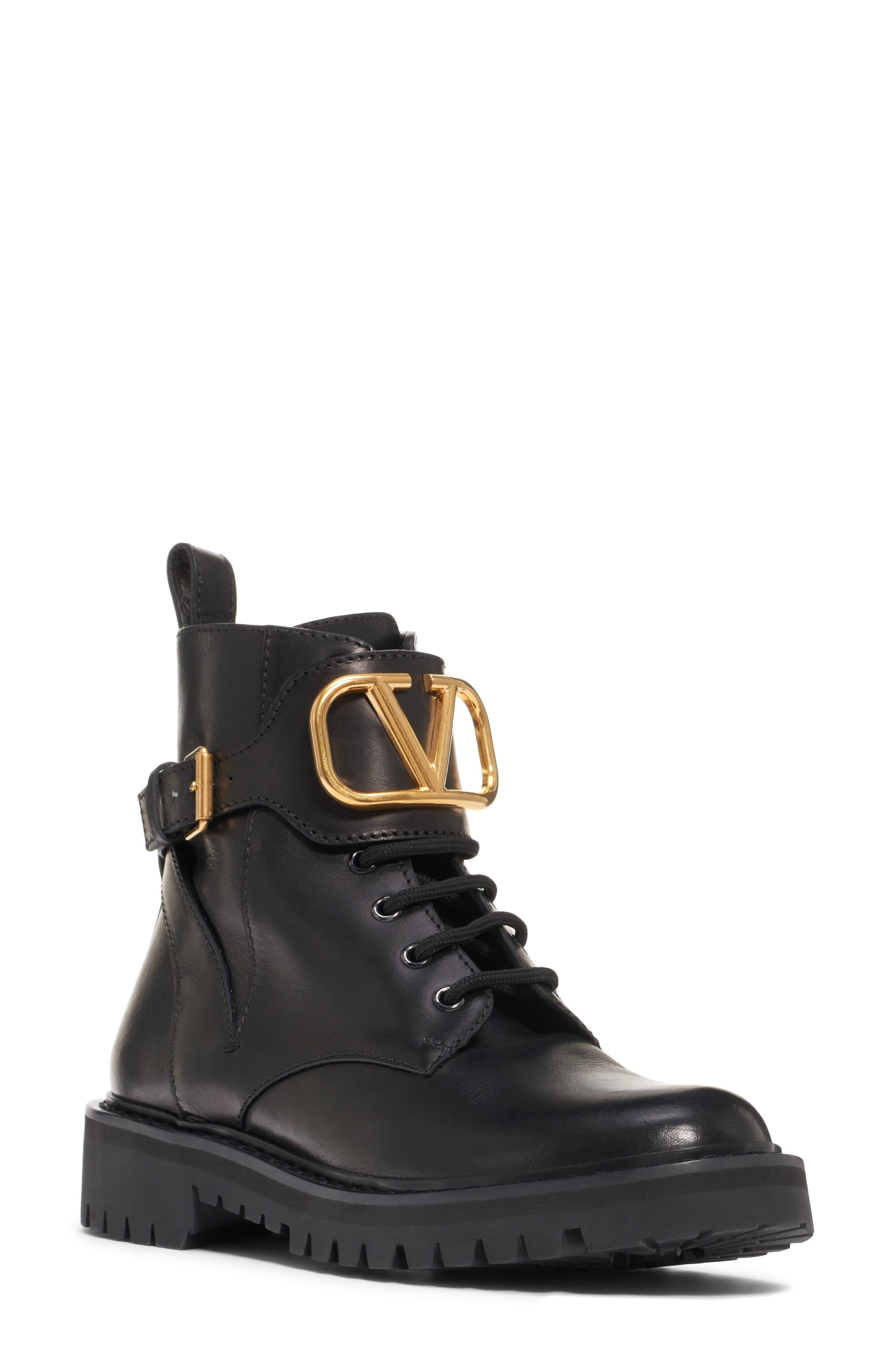 Valentino Garavani V-logo Buckle Combat Boot in Black - Lyst