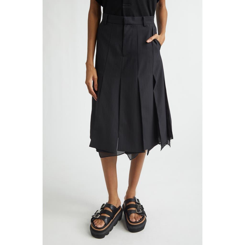 Sacai Chalk Stripe Mixed Media Skirt in Blue | Lyst