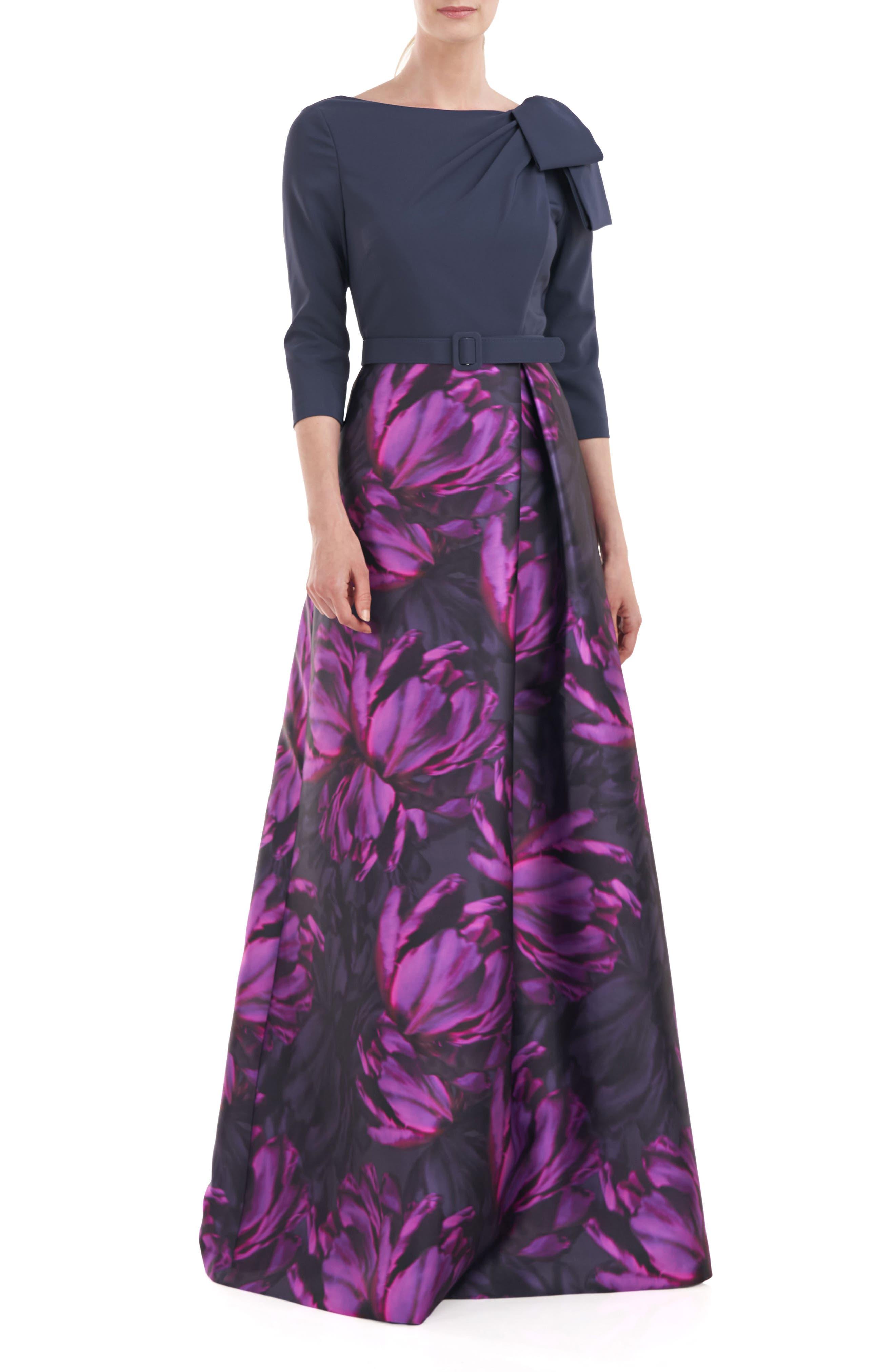Kay Unger Brenna Belted Gown in Purple | Lyst