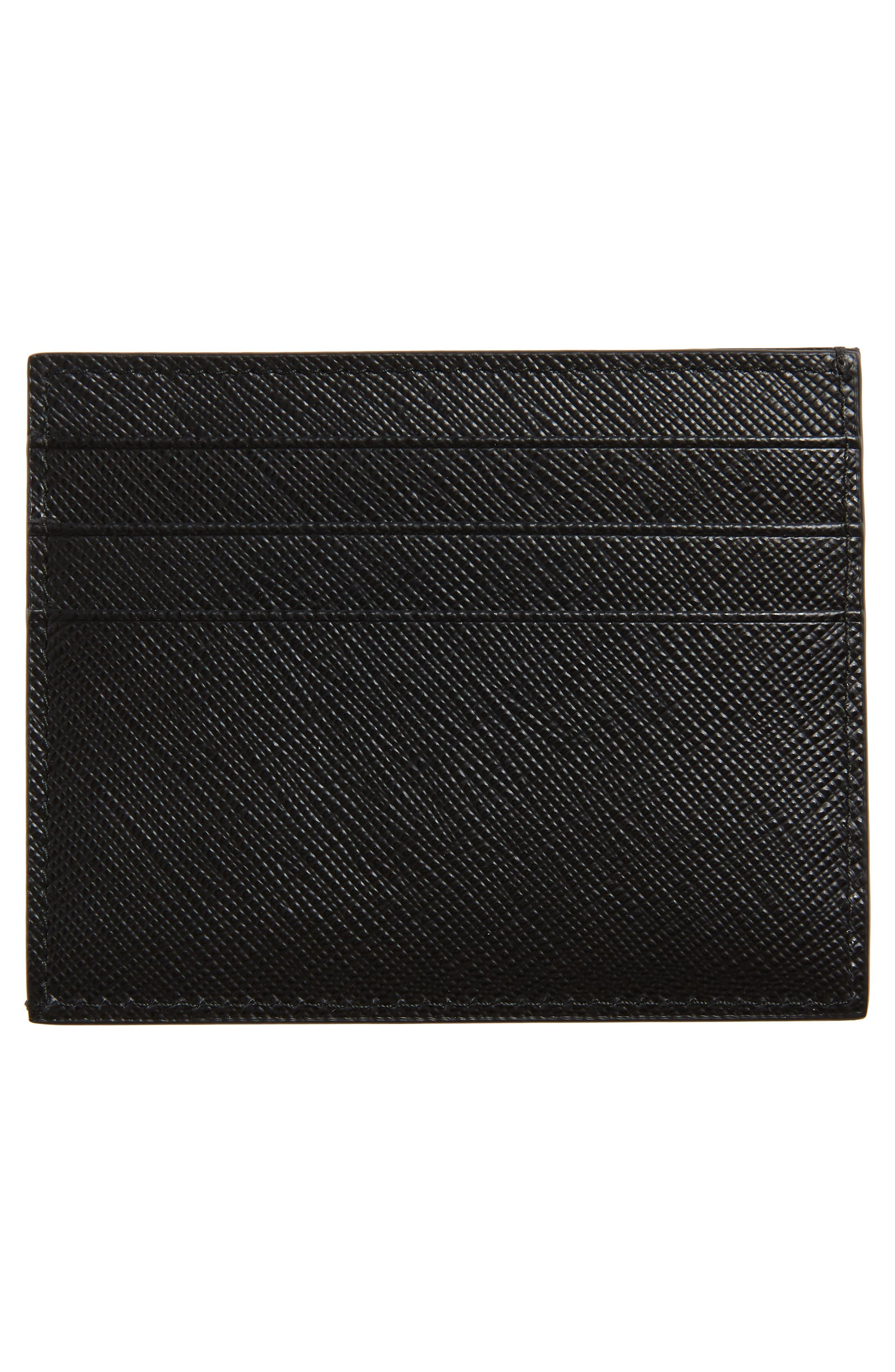 Prada Logo-plaque Striped Saffiano-leather Cardholder in Black for Men |  Lyst