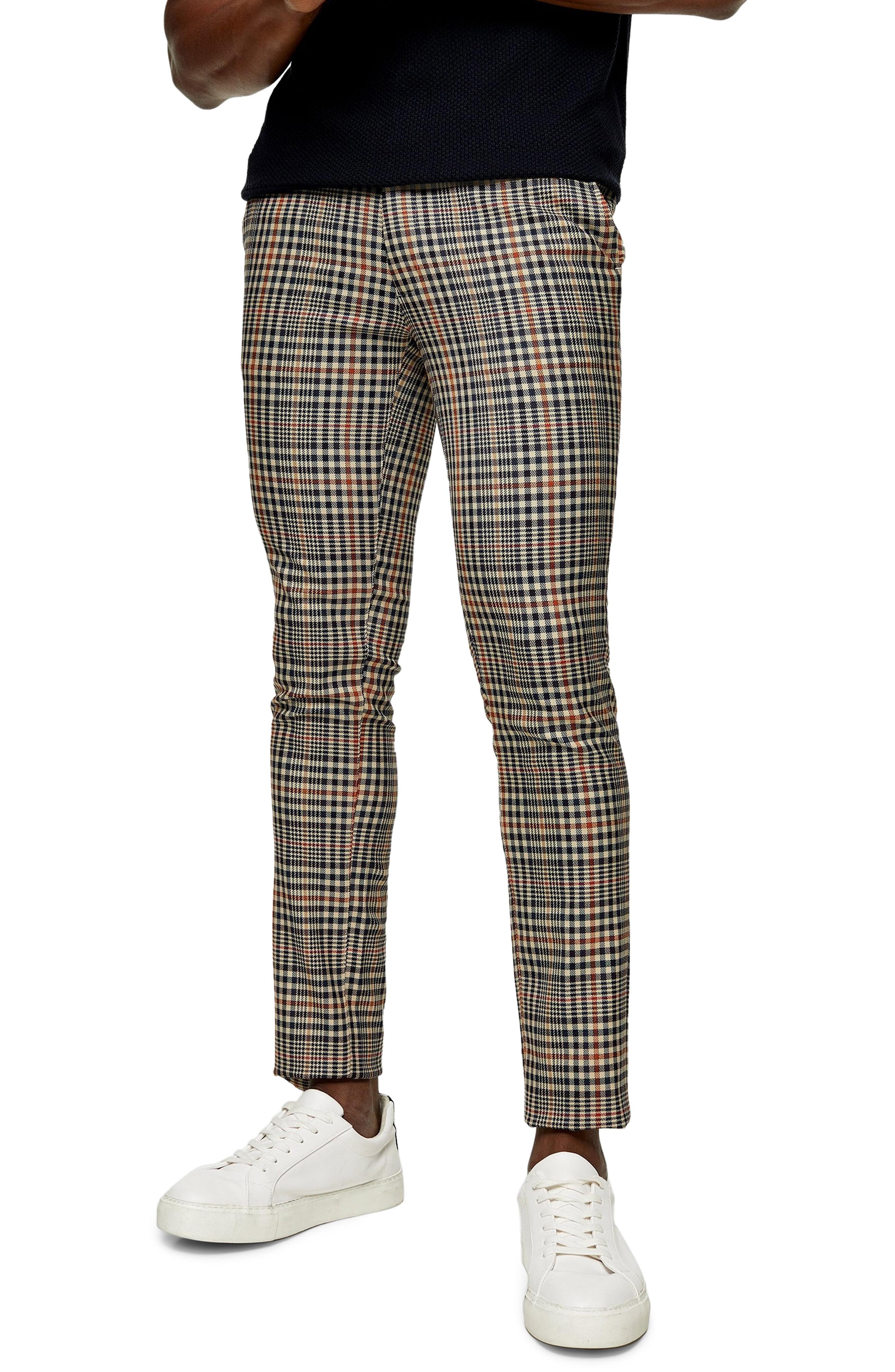 stretch skinny check trousers