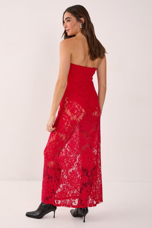 Nasty Gal Lace Bandeau Sheer Maxi Dress in Red | Lyst