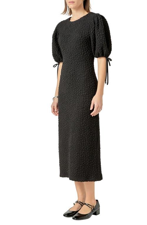knee length dresses for ladies Check Puff Sleeve Midi Dress  English Factory