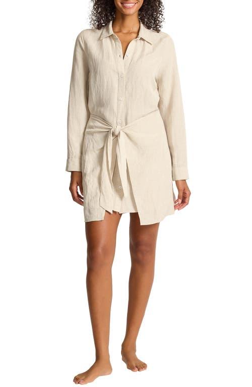 knee length dresses for ladies Tommy Bahama Two Palms Ruffle Linen Dress Natural – Dan's Southern Prep main image 0