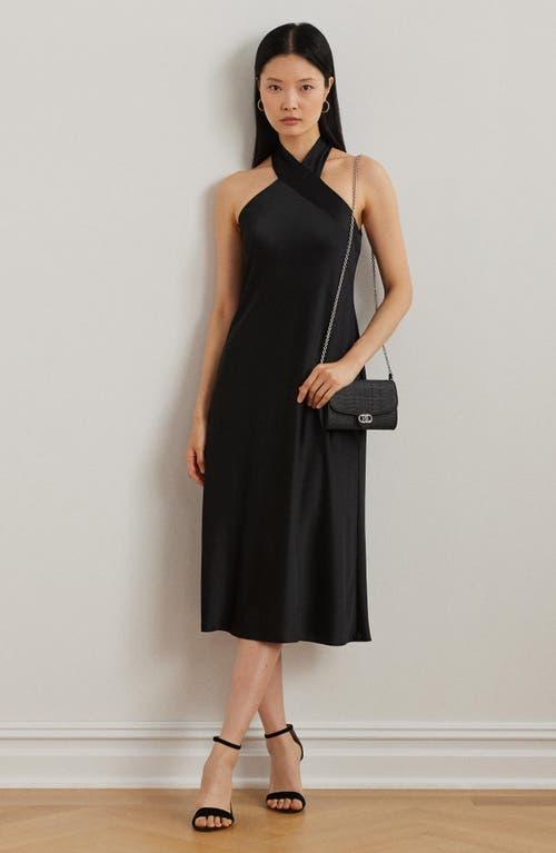 Ralph Lauren Satin Charmeuse Cocktail Halter Dress in Black | Lyst
