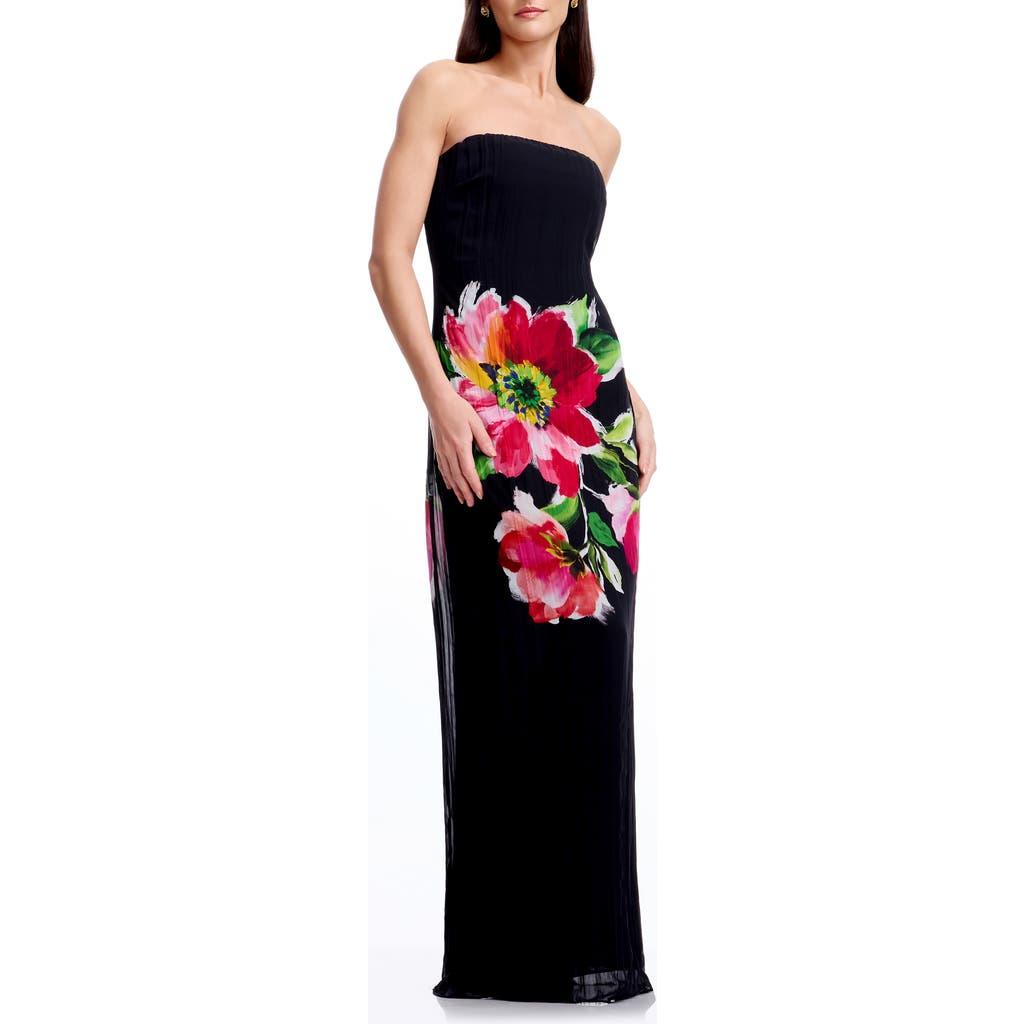 Dress the Population Linda Floral Strapless Gown in Black