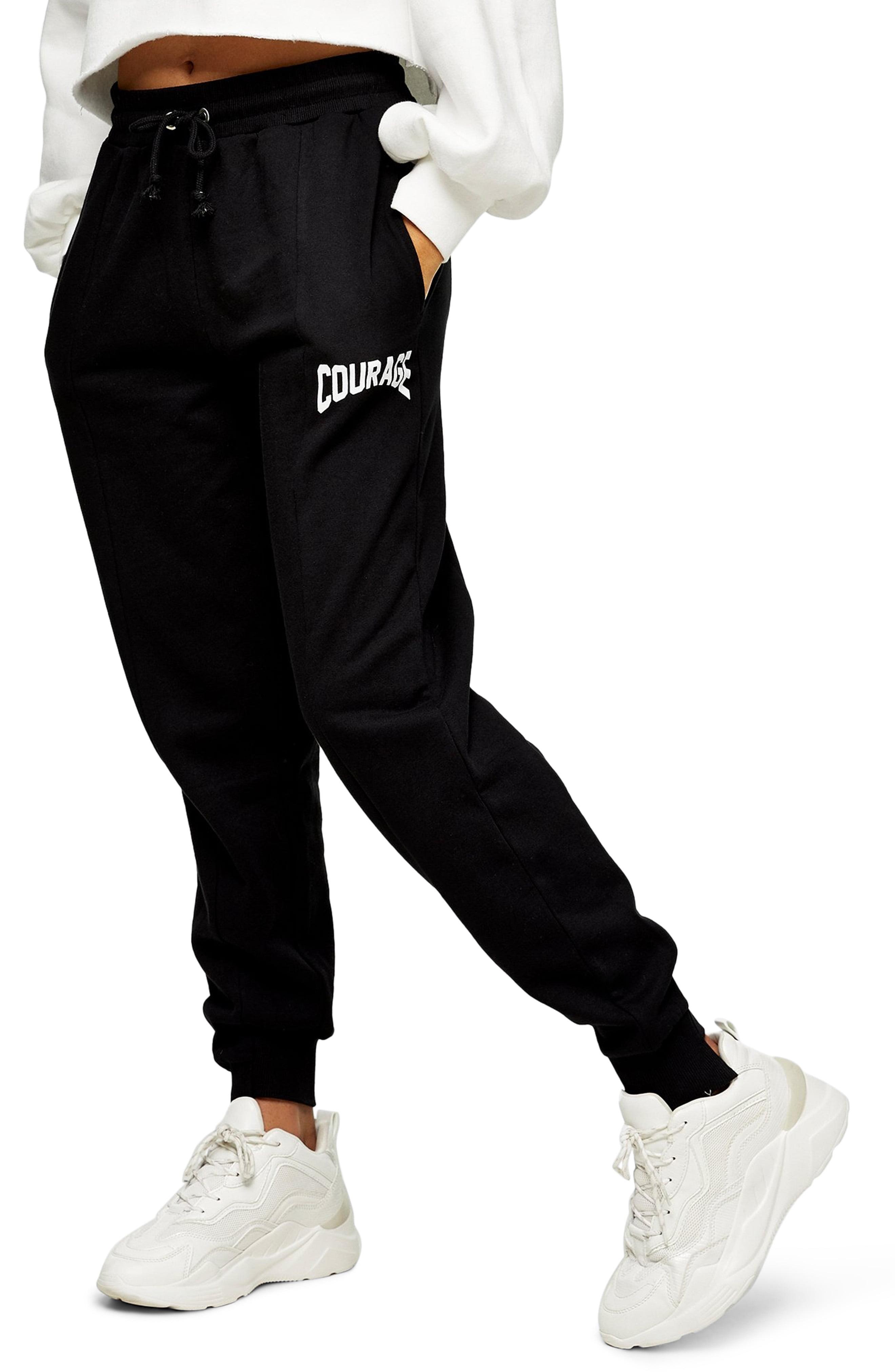 black and white spliced joggers