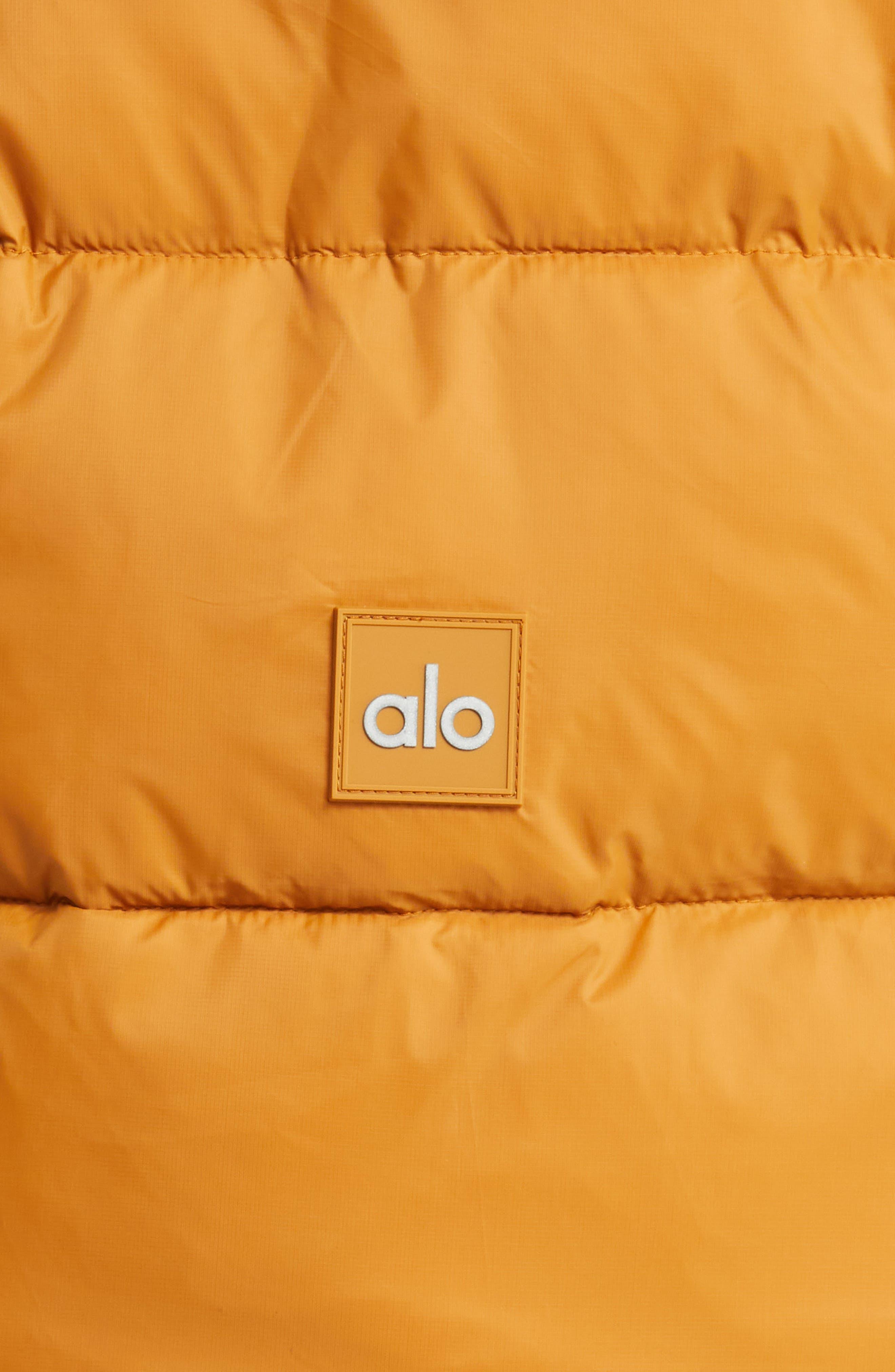 Alo Yoga Gold Rush Hooded Puffer Vest in Orange