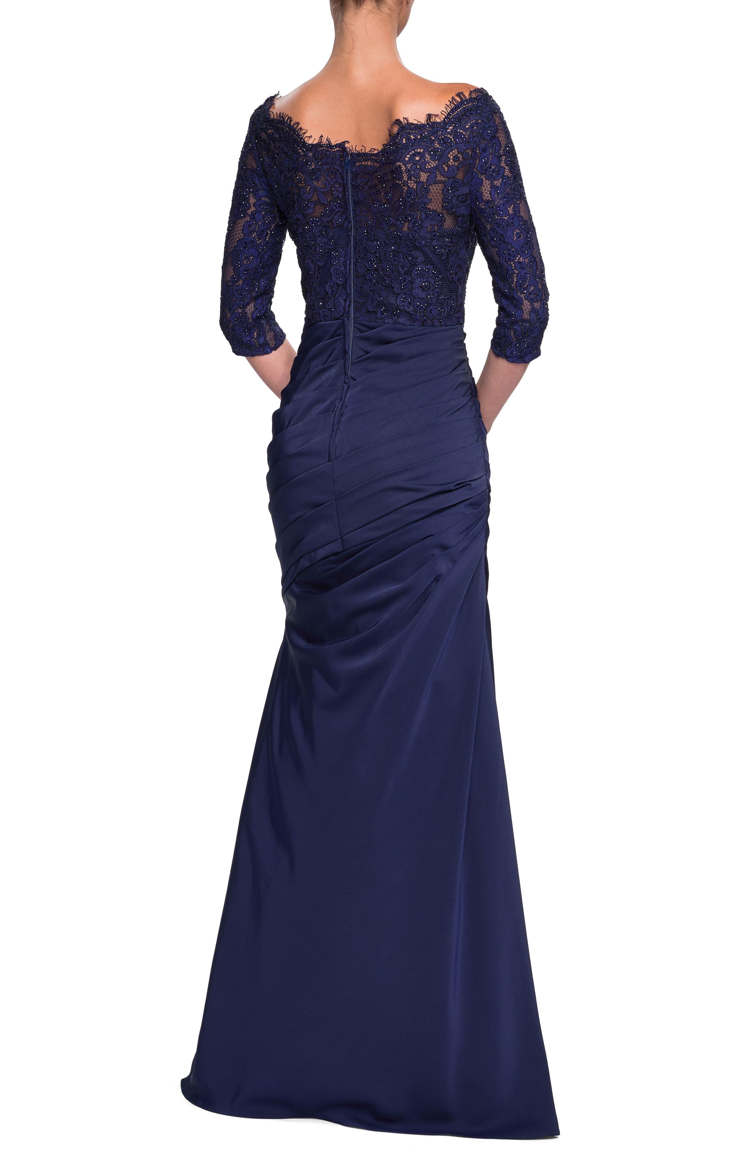 la femme lace top trumpet gown