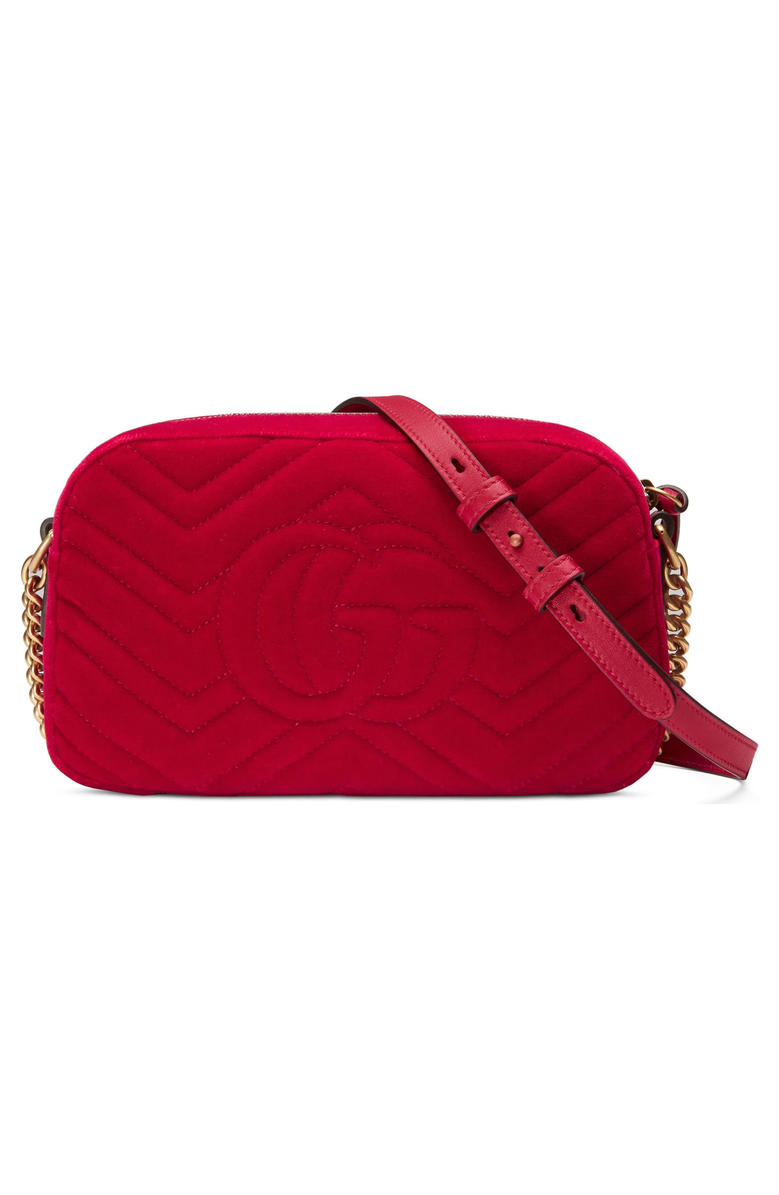 Gucci Small Gg Marmont 2.0 Matelassé Velvet Shoulder Bag in Red - Lyst