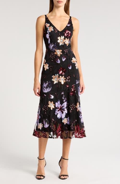 Sam Edelman Ali Floral Sequin Midi Dress in Black | Lyst