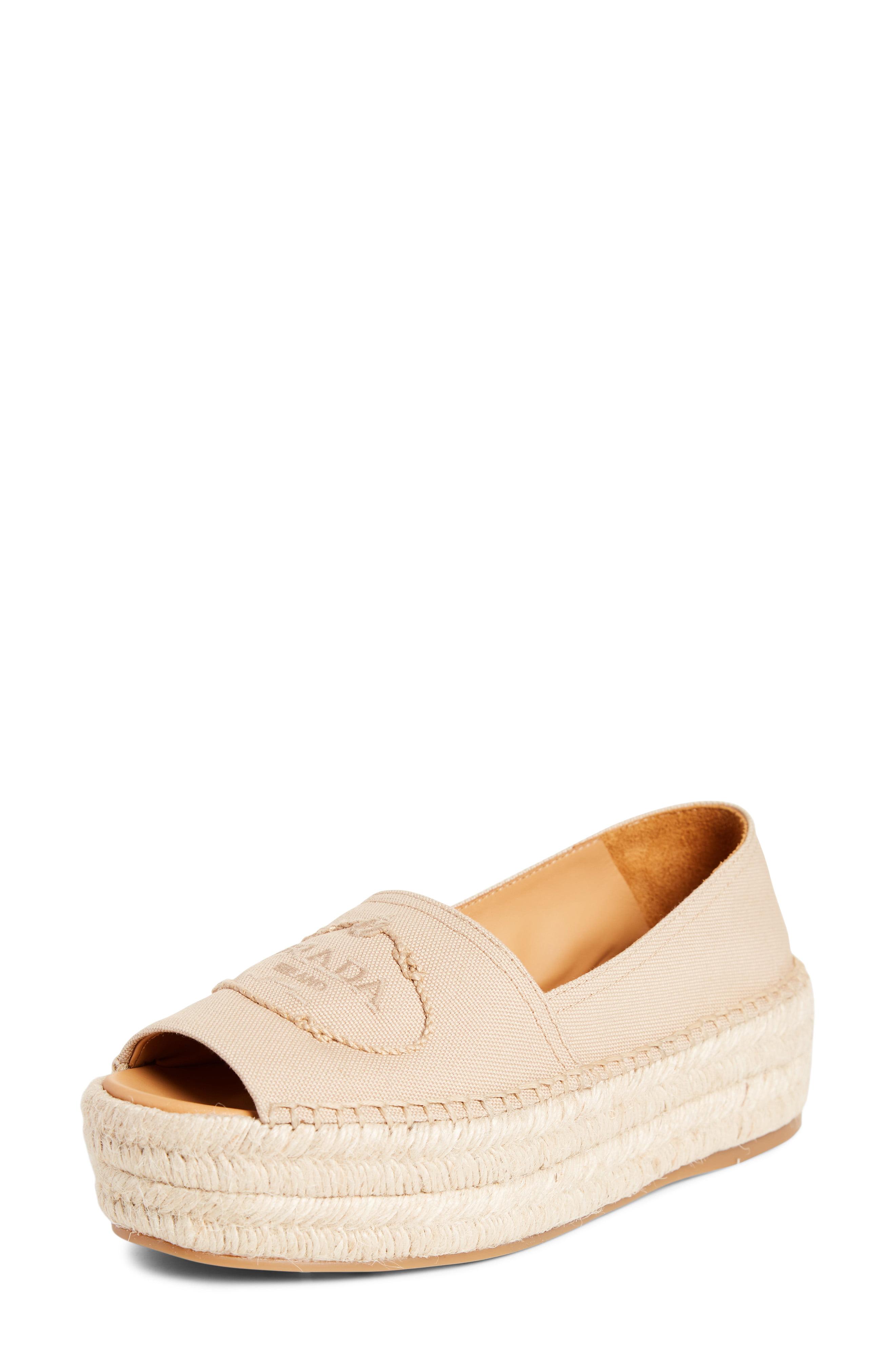 Prada Open Toe Platform Espadrille in Natural | Lyst