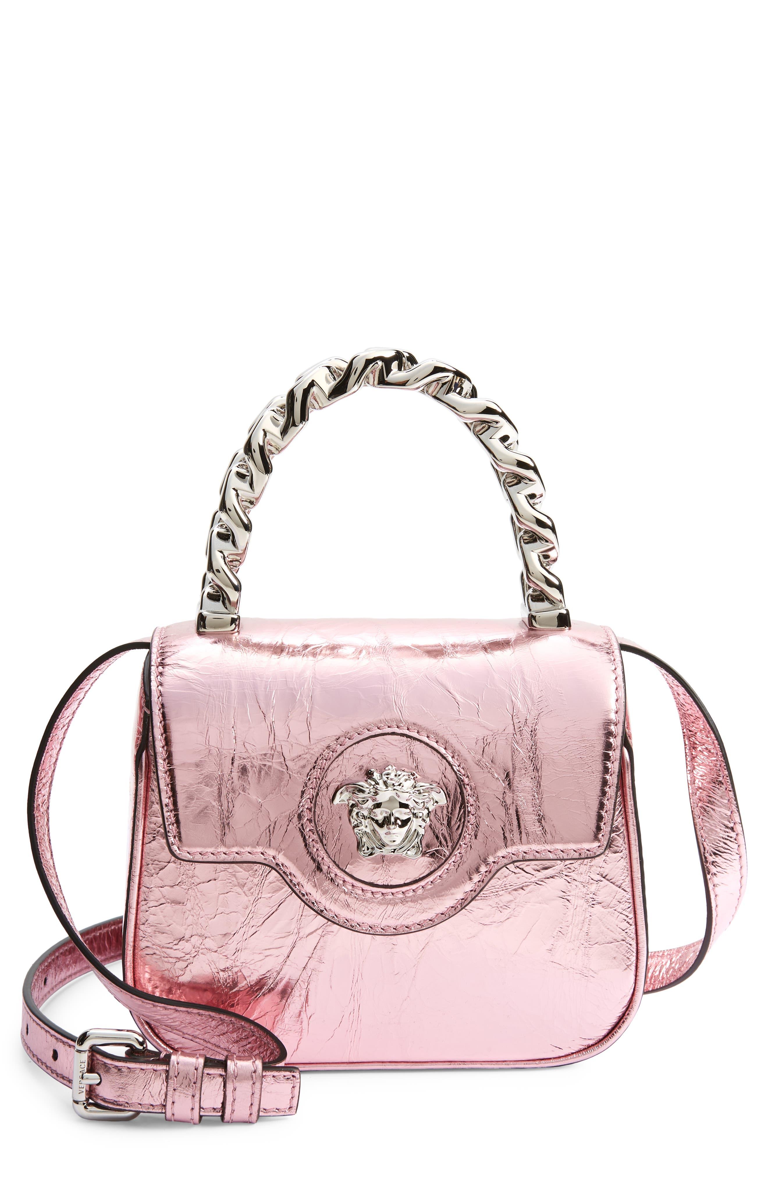 Versace Mini La Medusa Metallic Leather Top Handle Bag in Pink | Lyst