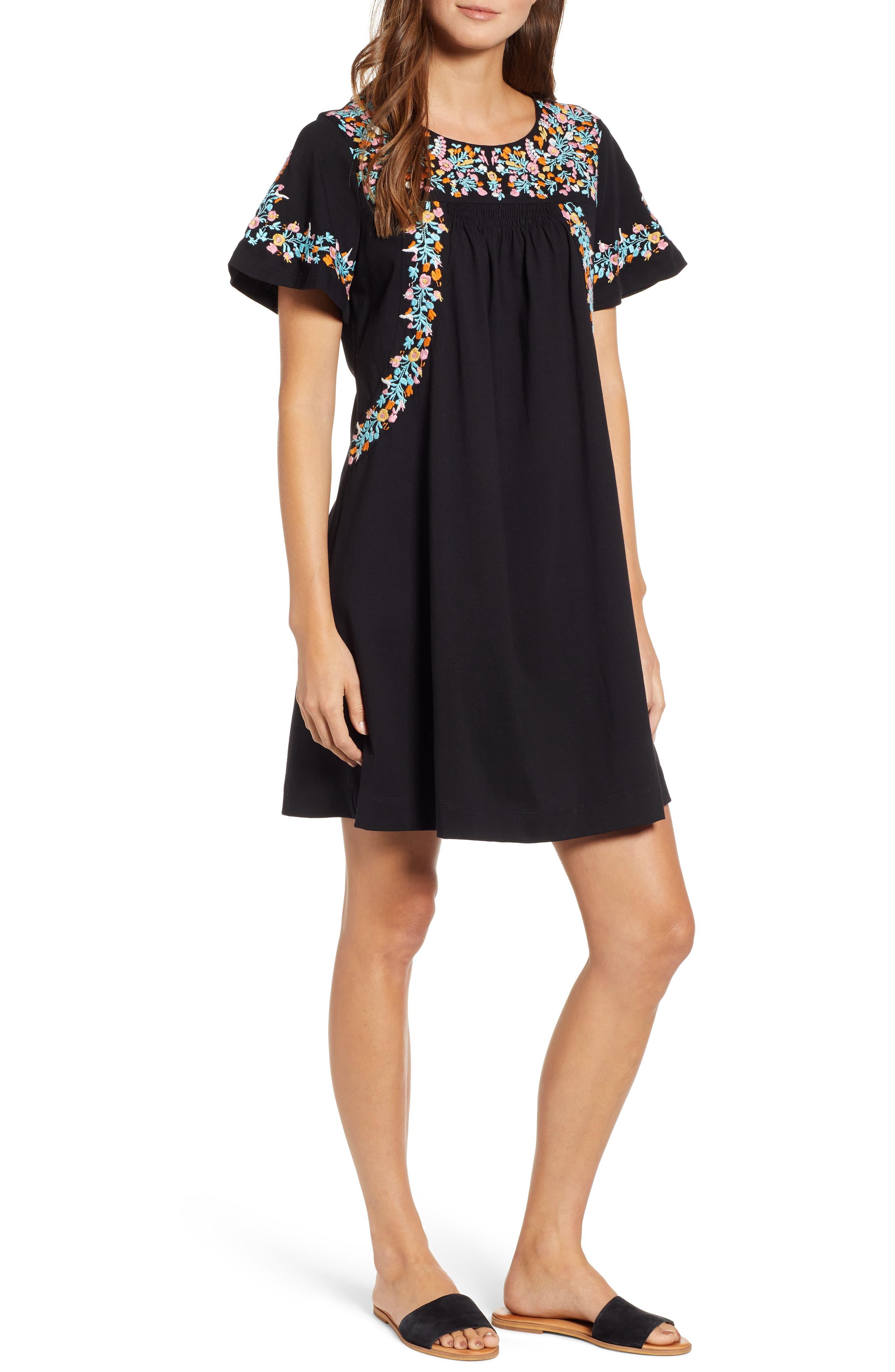 caslon embroidered cotton shift dress