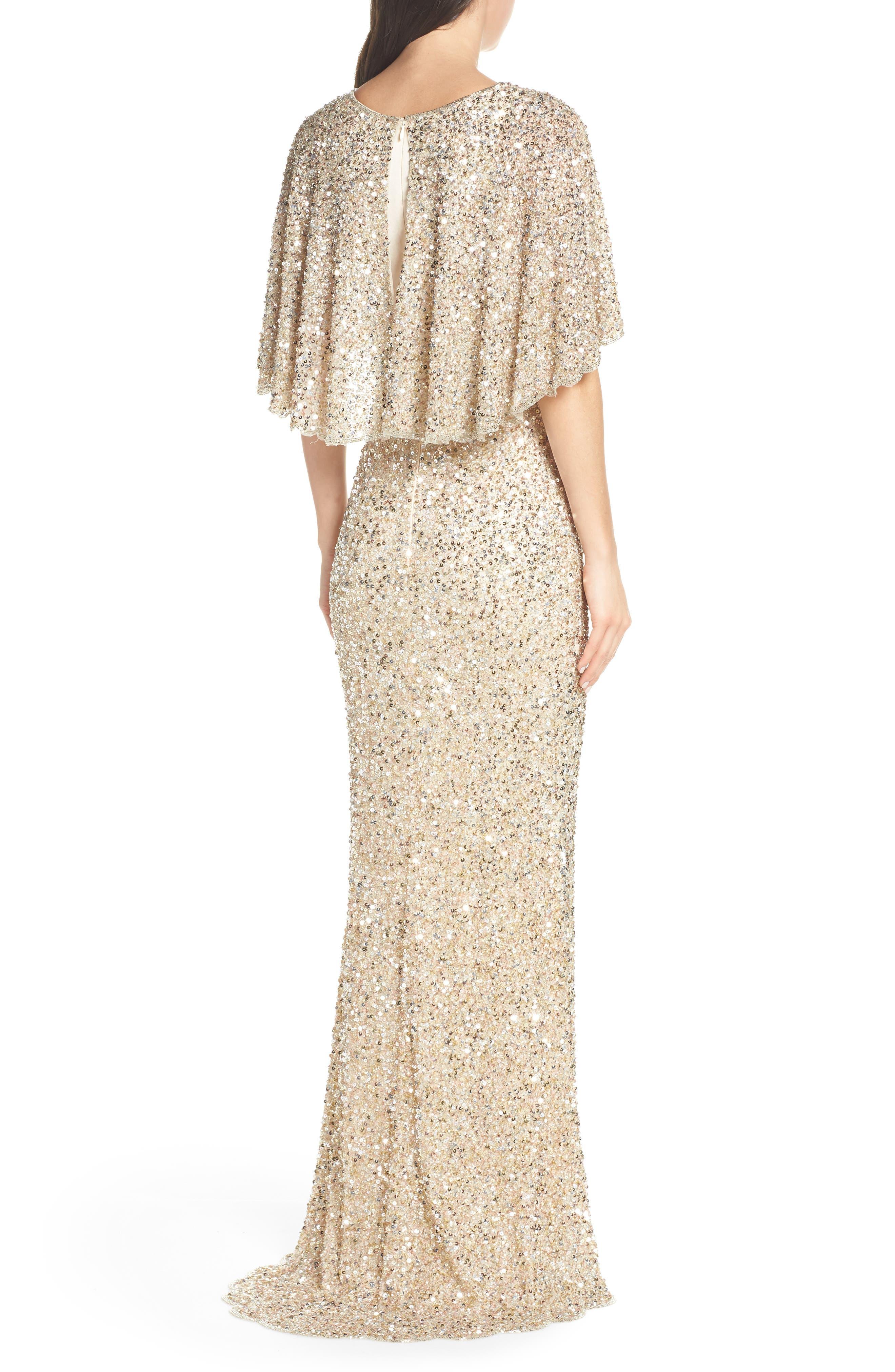 Mac Duggal Beaded Capelet Sleeve Column 