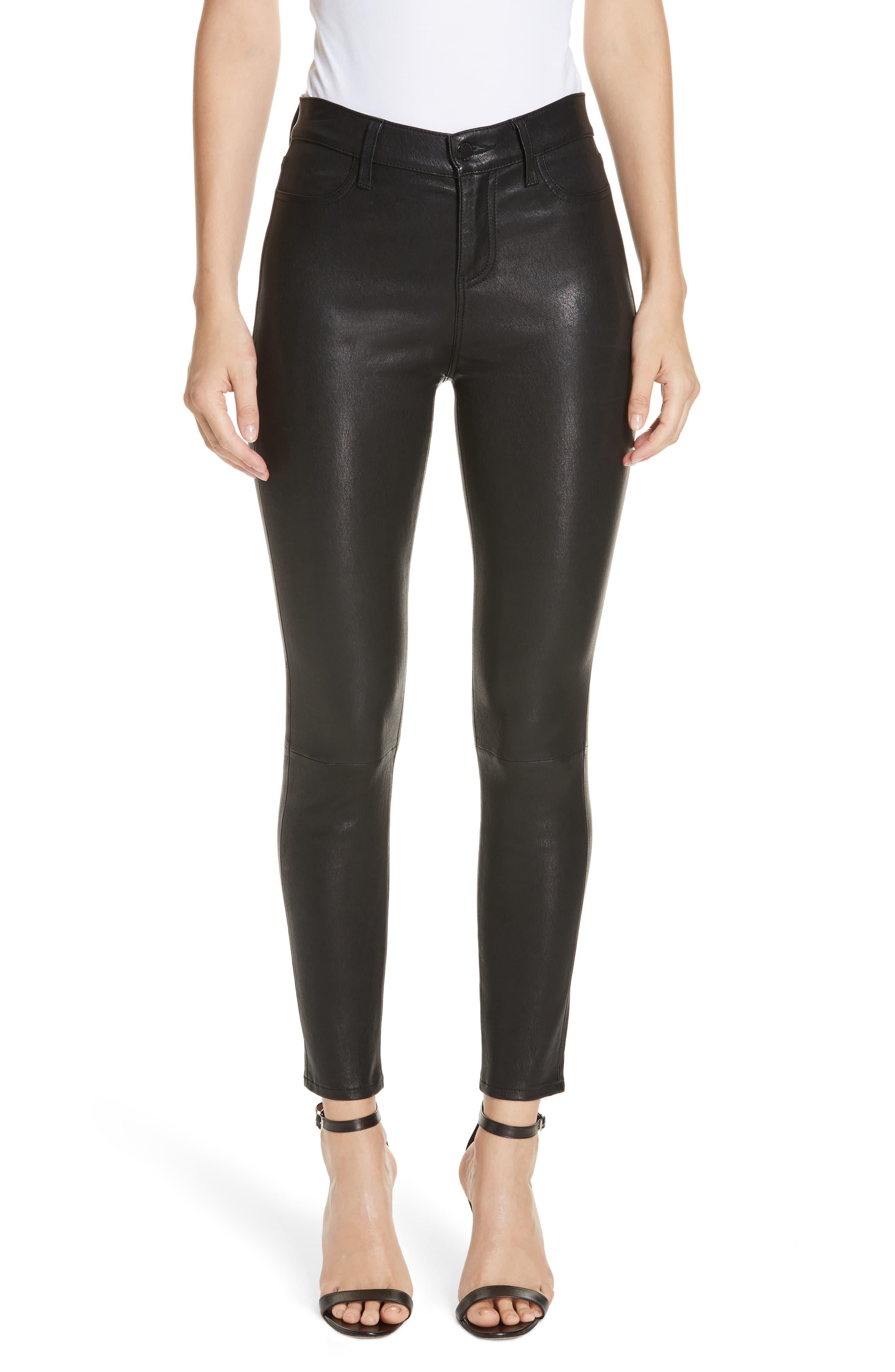 L'Agence Adelaide High Waist Crop Leather Jeans in Black - Lyst