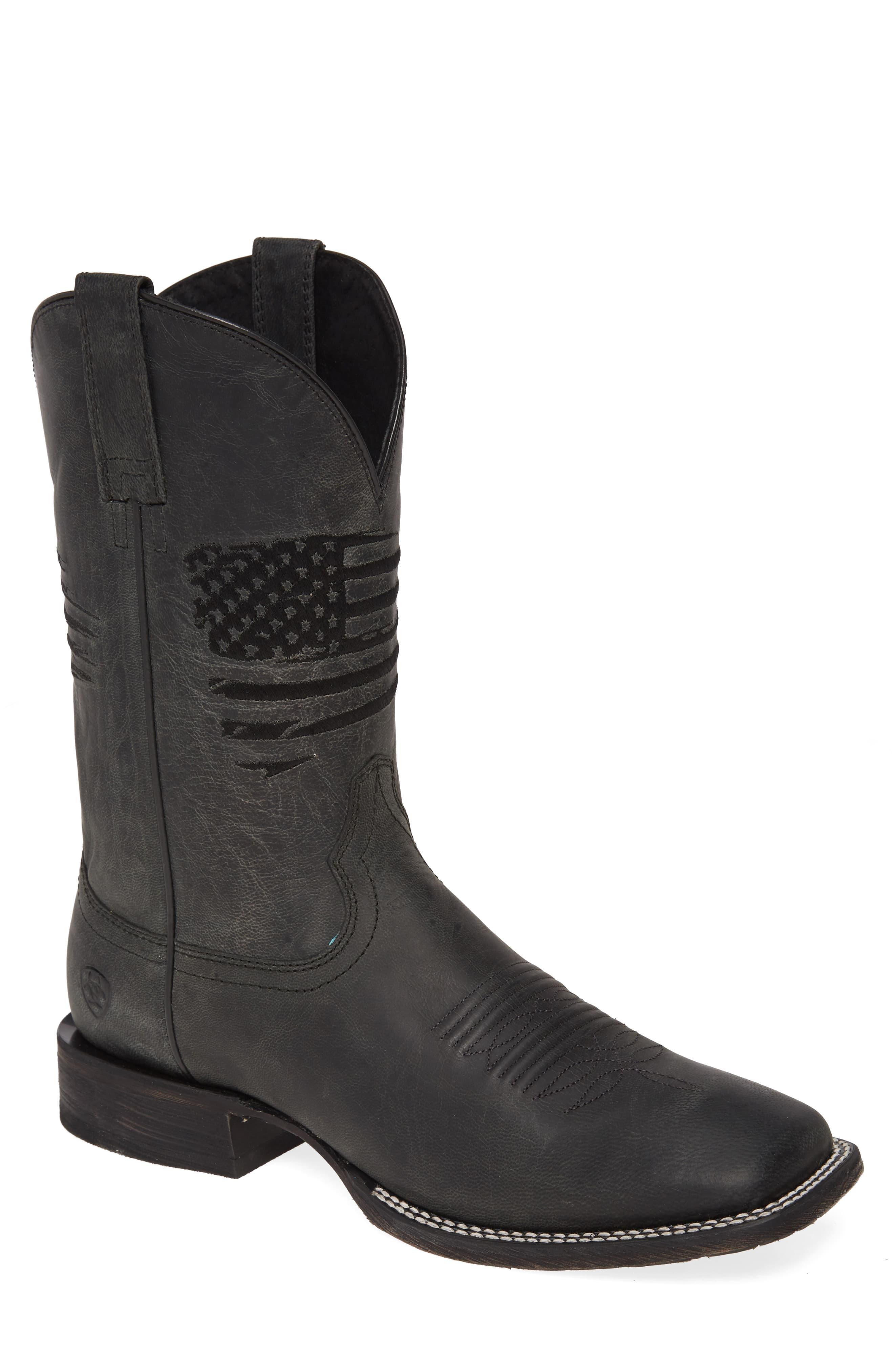 Ariat Leather Circuit Patriot Cowboy Boot in Black Carbon (Black) for
