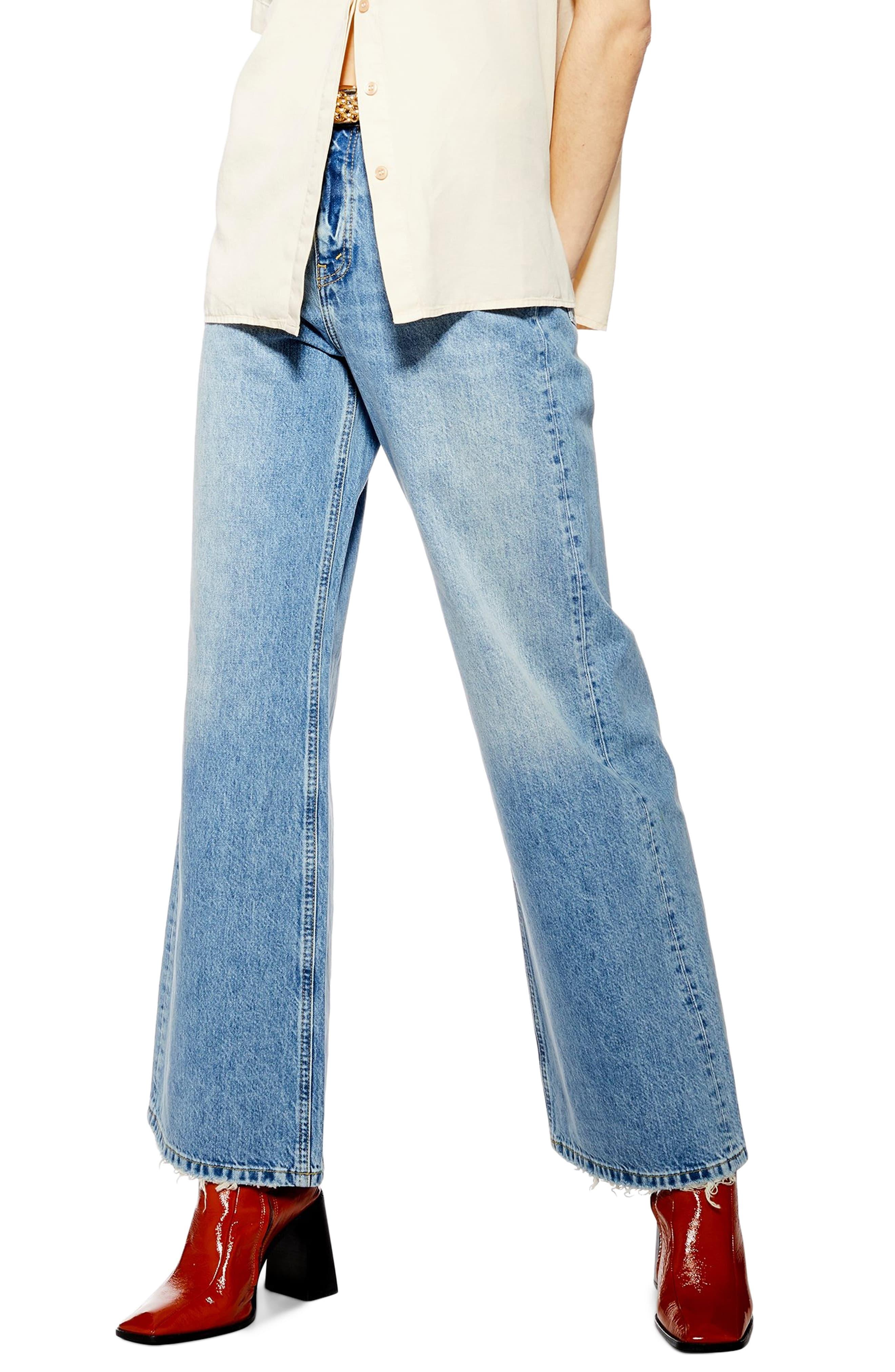 topshop slim wide leg jeans in bleach wash