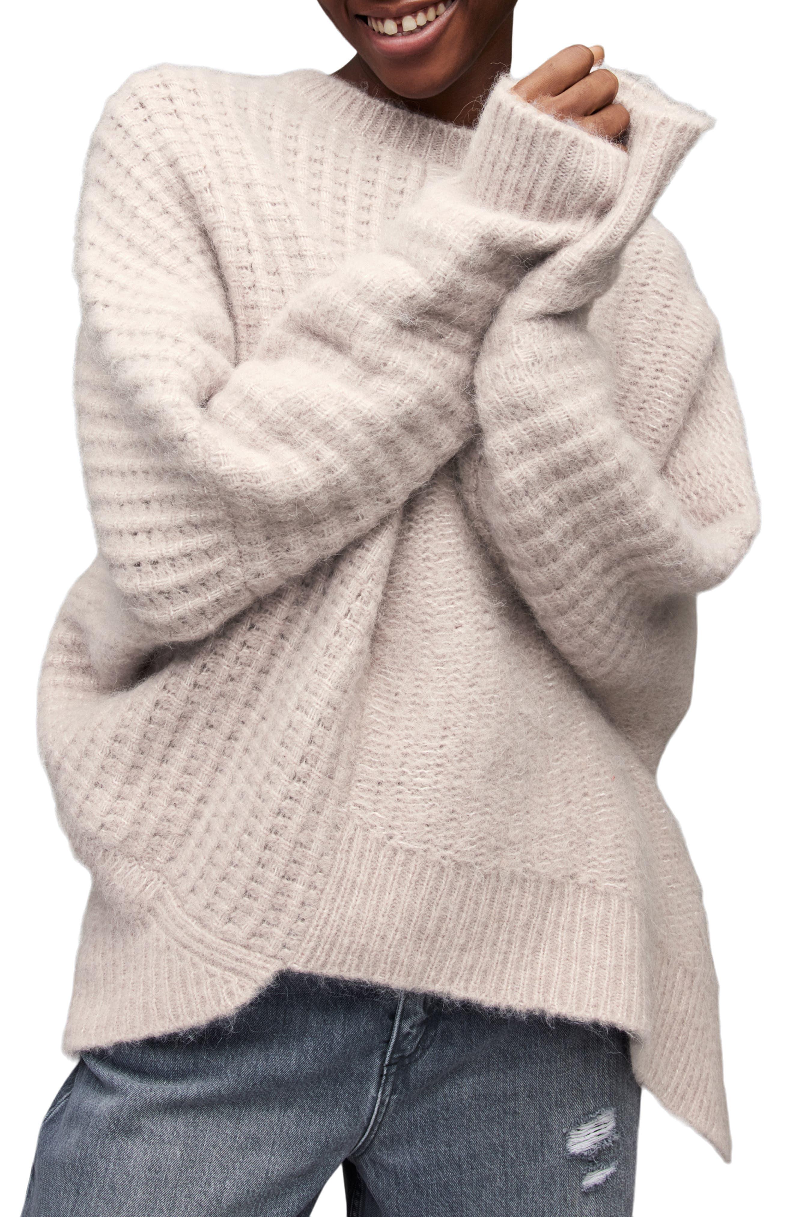 AllSaints Selena Oversize Asymmetric Sweater In Pashmina Pink At Nordstrom  Rack in Natural | Lyst