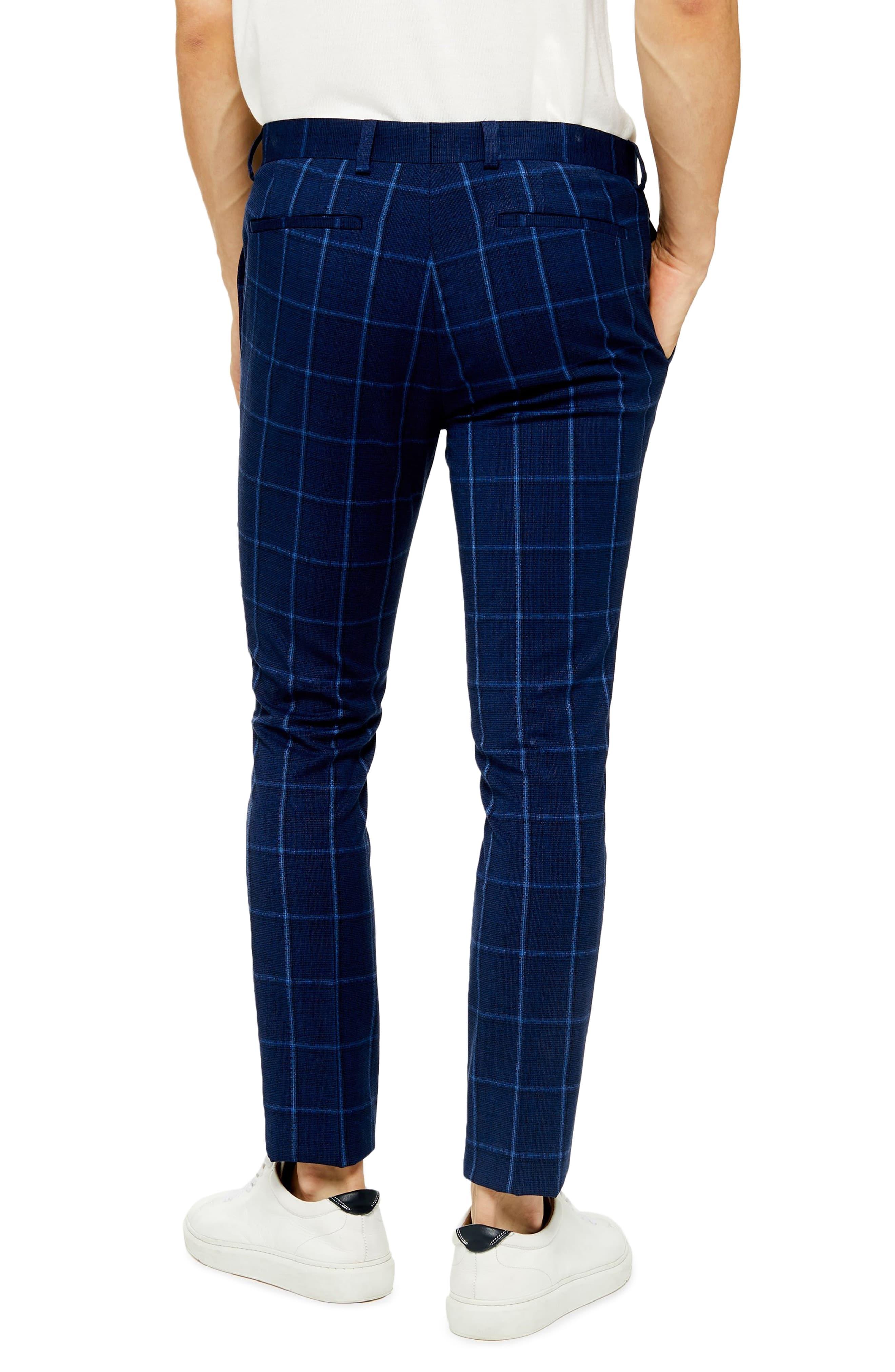 TOPMAN Synthetic Navy Super Skinny Fit Windowpane Check Suit Trouser in Blue for Men - Lyst