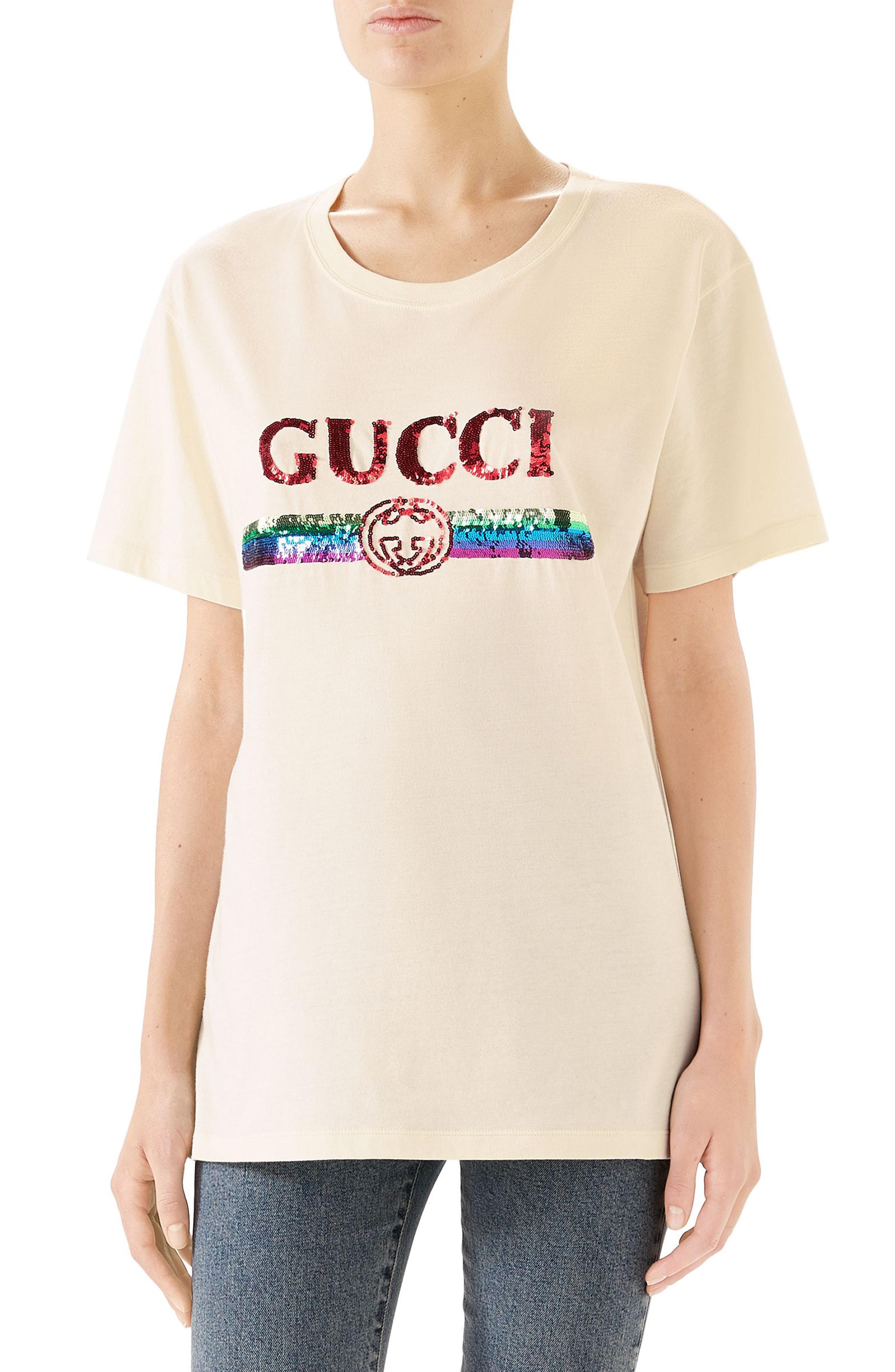 Gucci Oversize T-shirt With Sequin Logo in White | Lyst