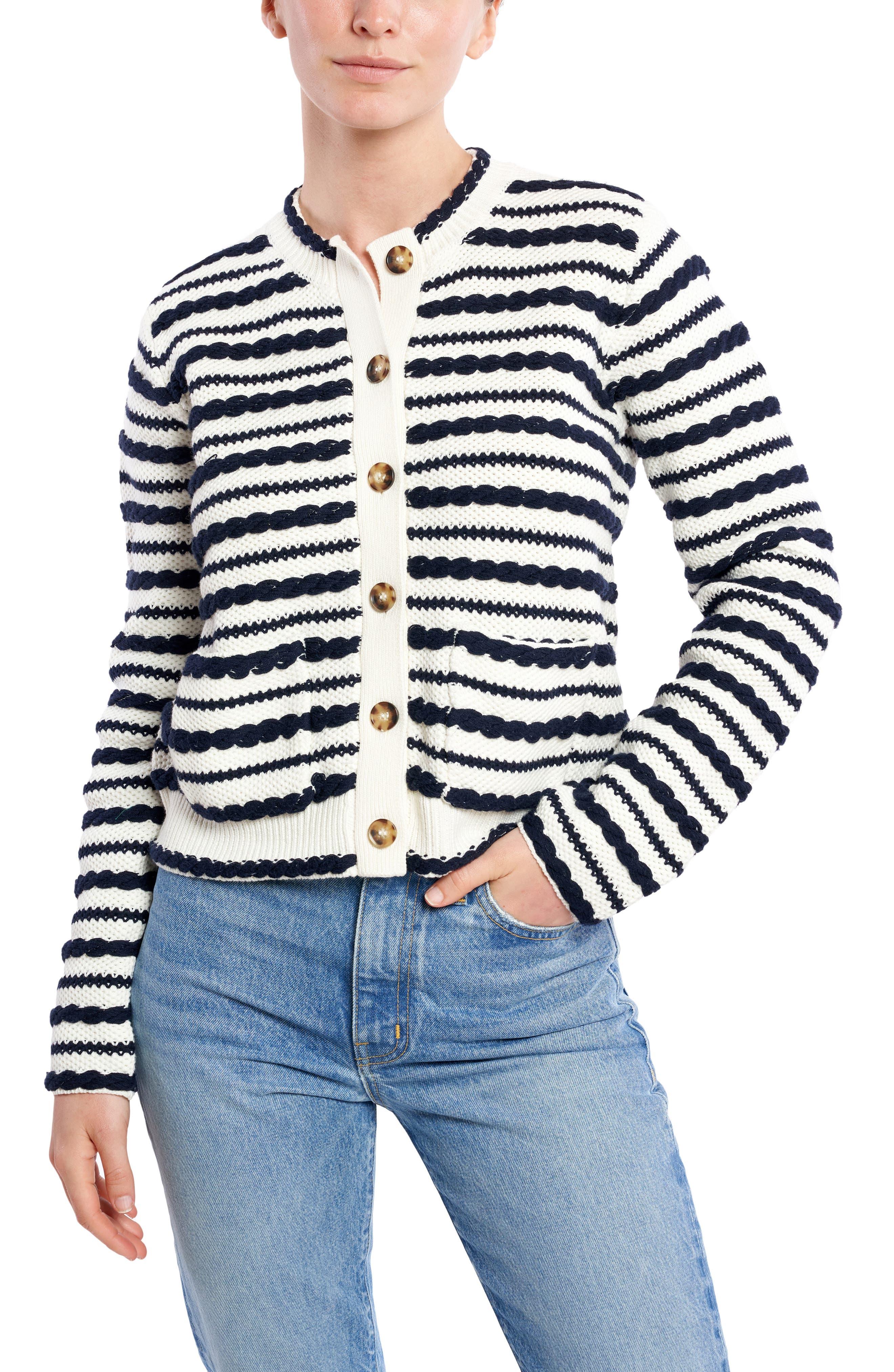 La Ligne Cotton Braid Stripe Cardigan 