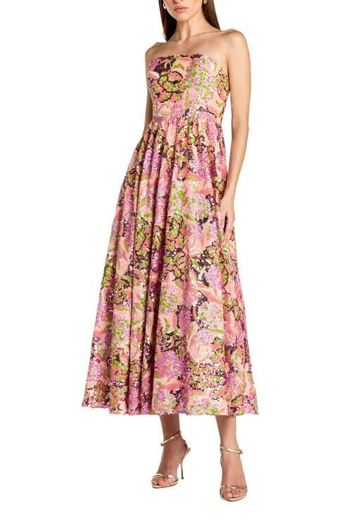 chinese dress ladies Mac Duggal Women's Solid Mesh Dot Micro Ruffle Strapless Midi Dress - Yellow - Size 8