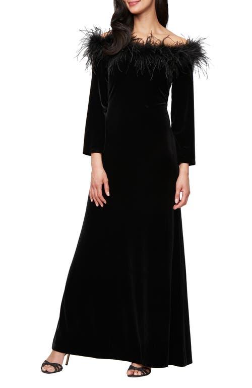 green emerald velvet dress Alex Evenings AE81351465 Long Off Shoulder Formal Dress main image 1