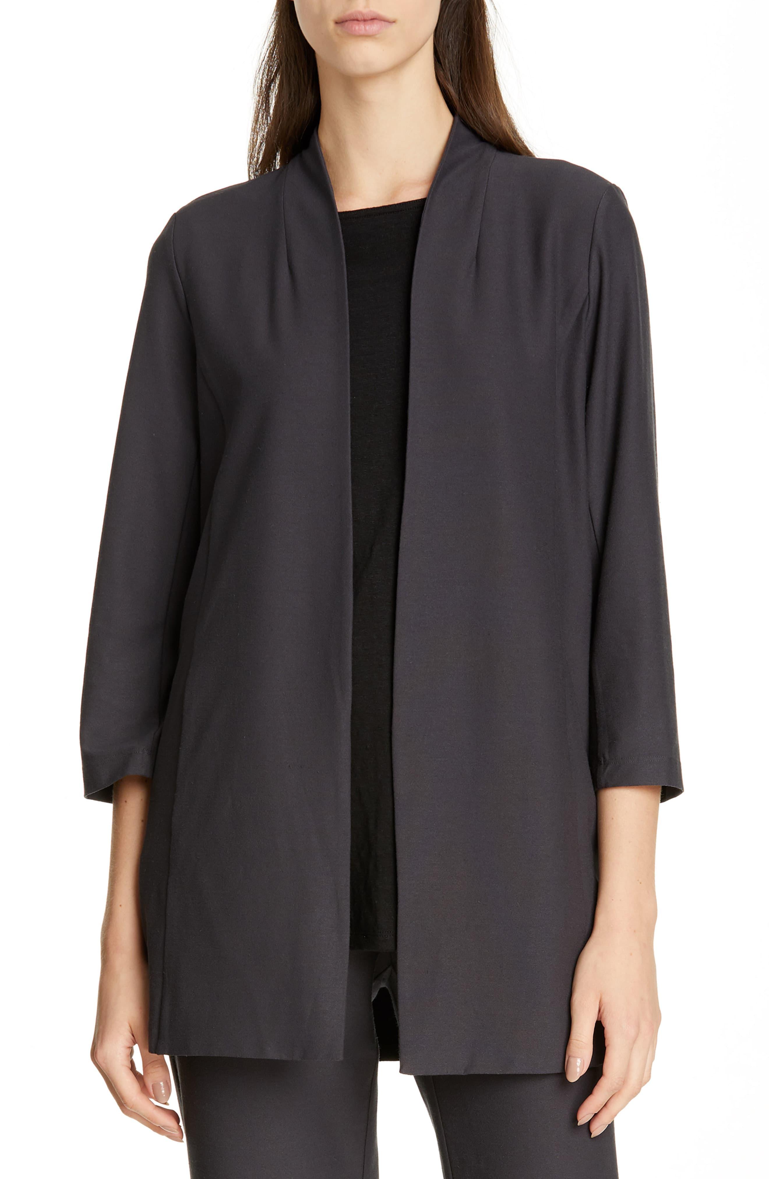 Eileen Fisher Collarless Long Jacket in Black - Lyst