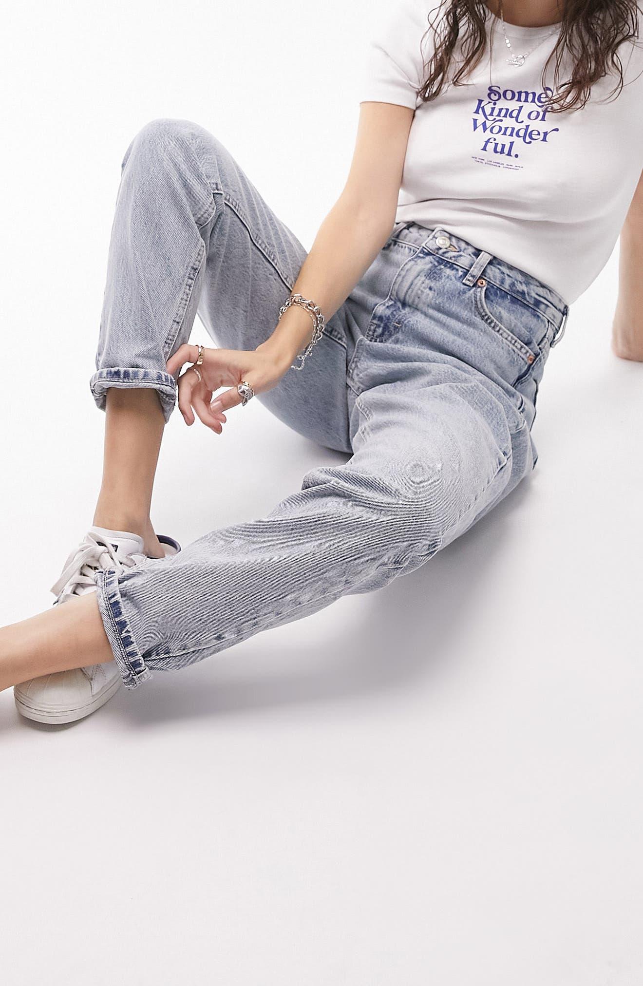 TOPSHOP High Waist Tapered Mom Jeans in Blue | Lyst