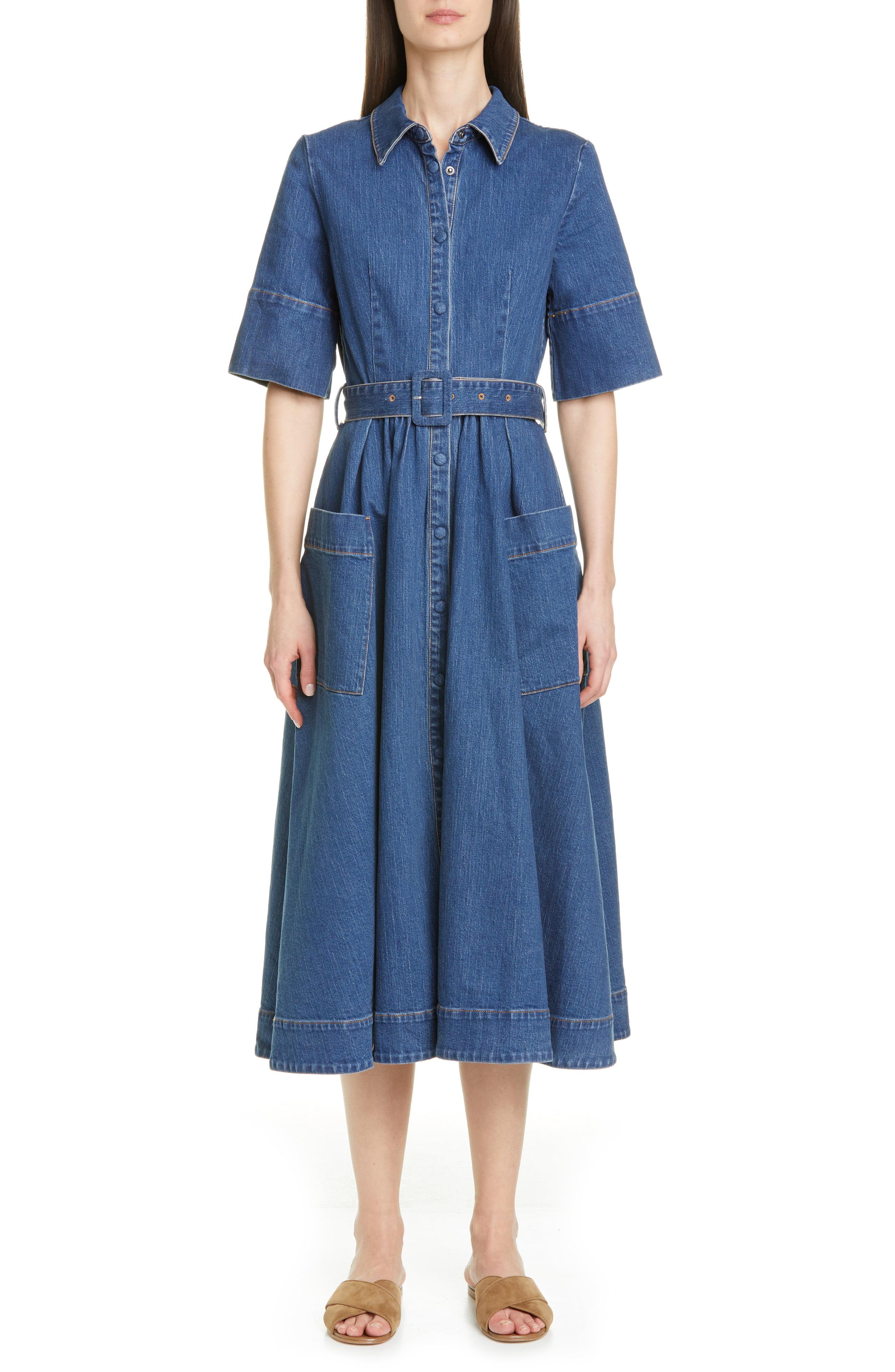 Co. Belted Denim Midi Shirtdress in Indigo (Blue) - Save 16% - Lyst