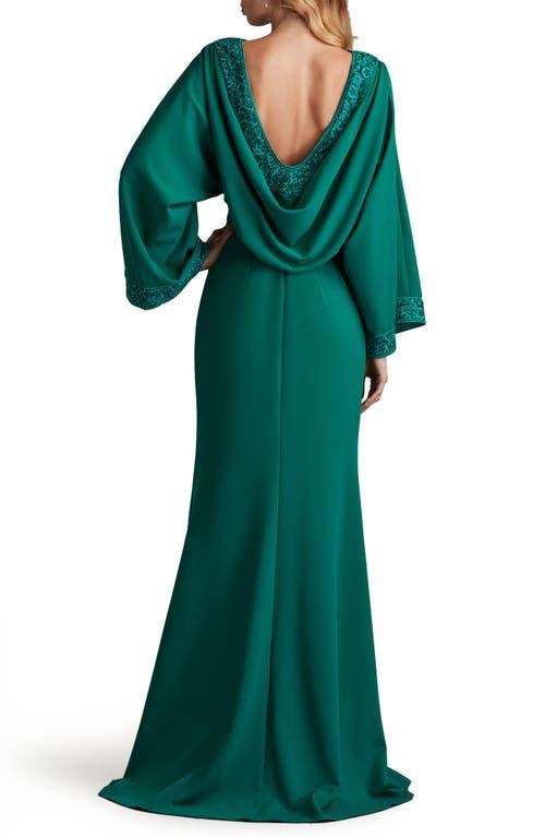 Tadashi Shoji Drape Back Crepe Long Sleeve Gown in Green Lyst