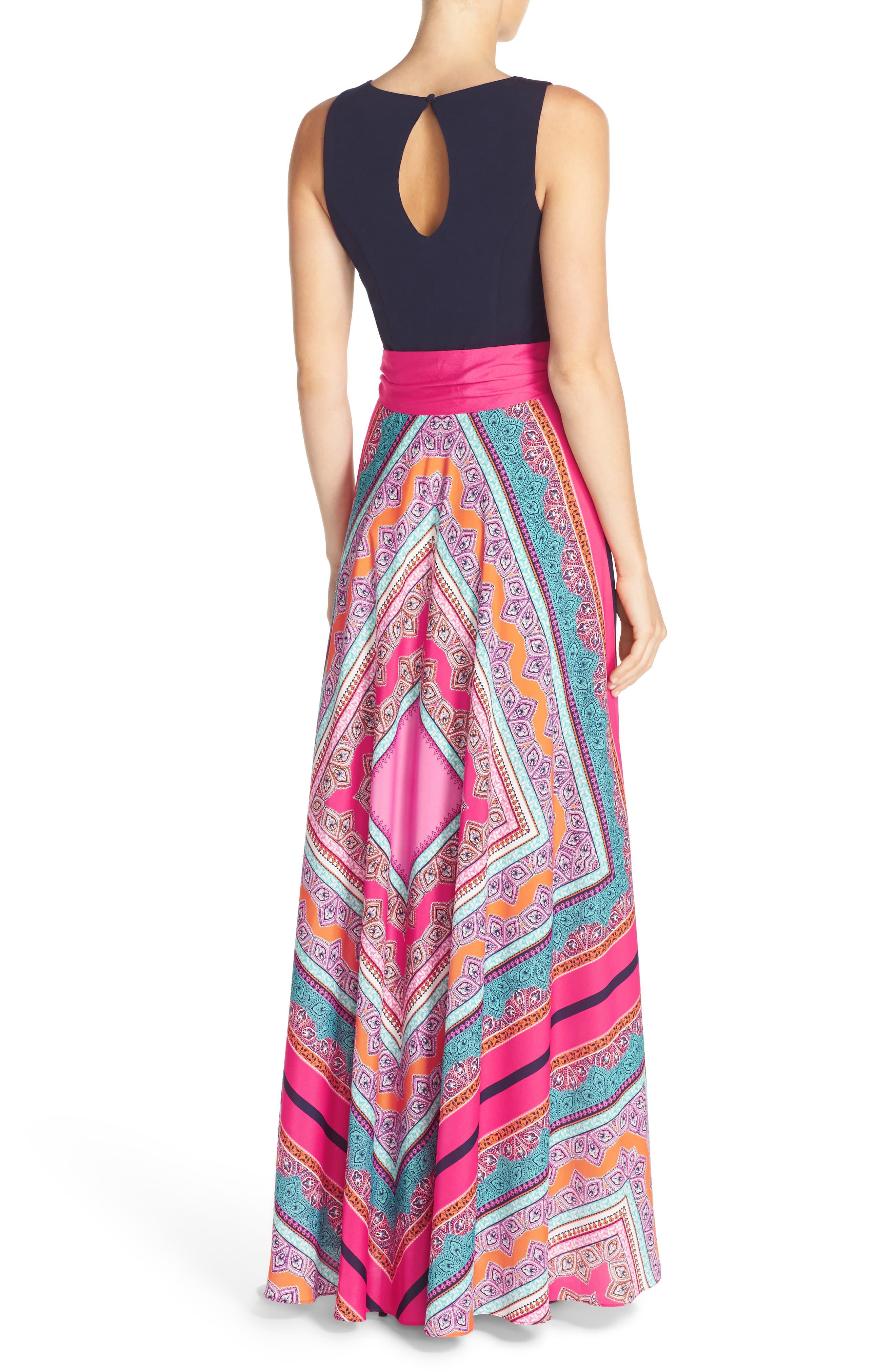 eliza j scarf print jersey & crêpe de chine maxi dress