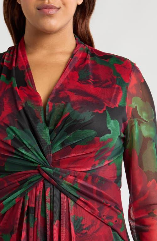 Anne Klein Floral Twist Front Long Sleeve Mesh Maxi Dress in Red | Lyst Anne Klein Floral Twist Front Long Sleeve Mesh Maxi Dress in Red | Lyst