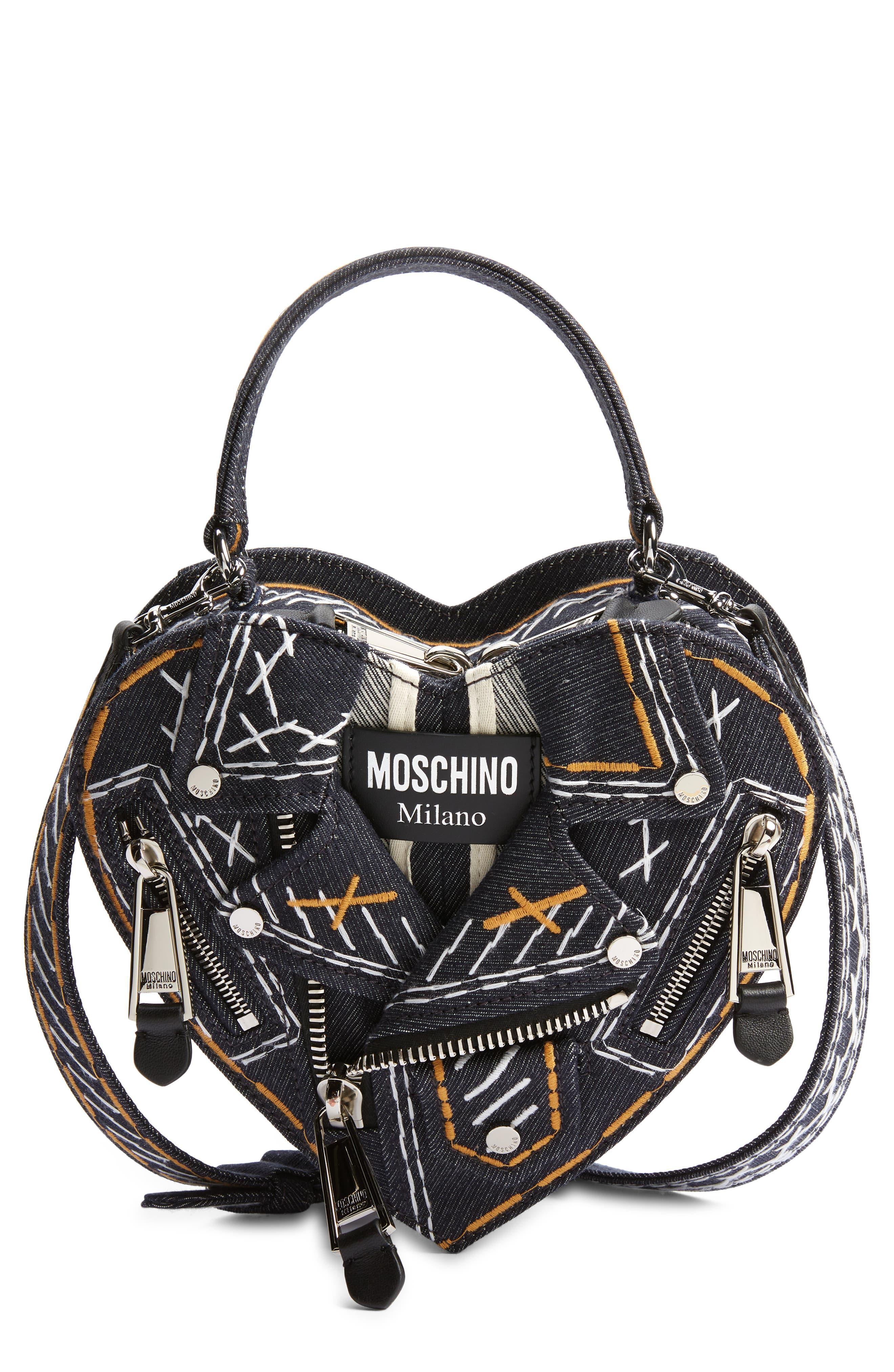 Moschino Leather Shoulder Bag In Fantasy Print Black At Nordstrom