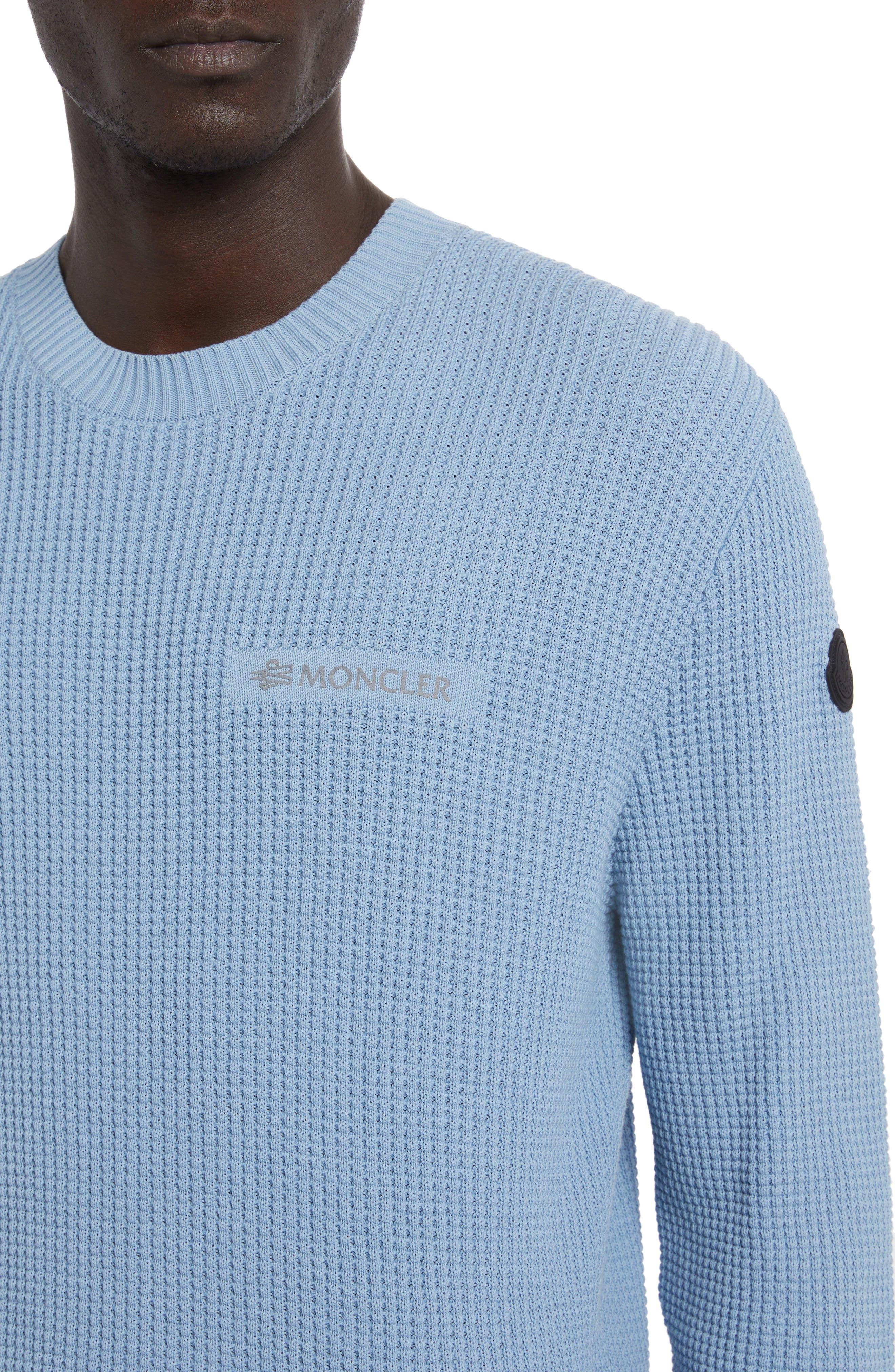 Moncler Reflective Logo Patch Waffle Knit Sweater in Blue for Men | Lyst