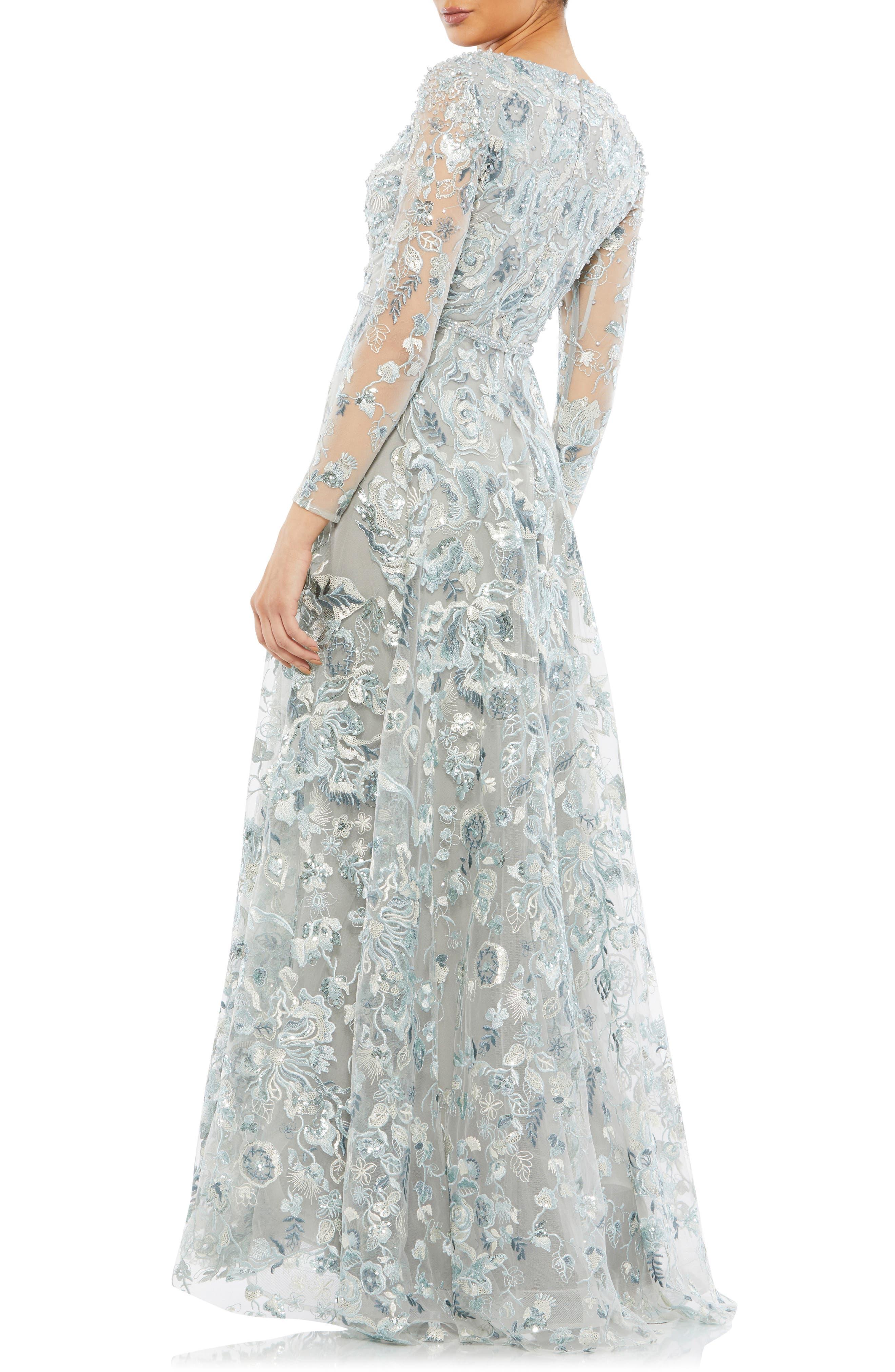 Mac Duggal Floral Embroidered Long 