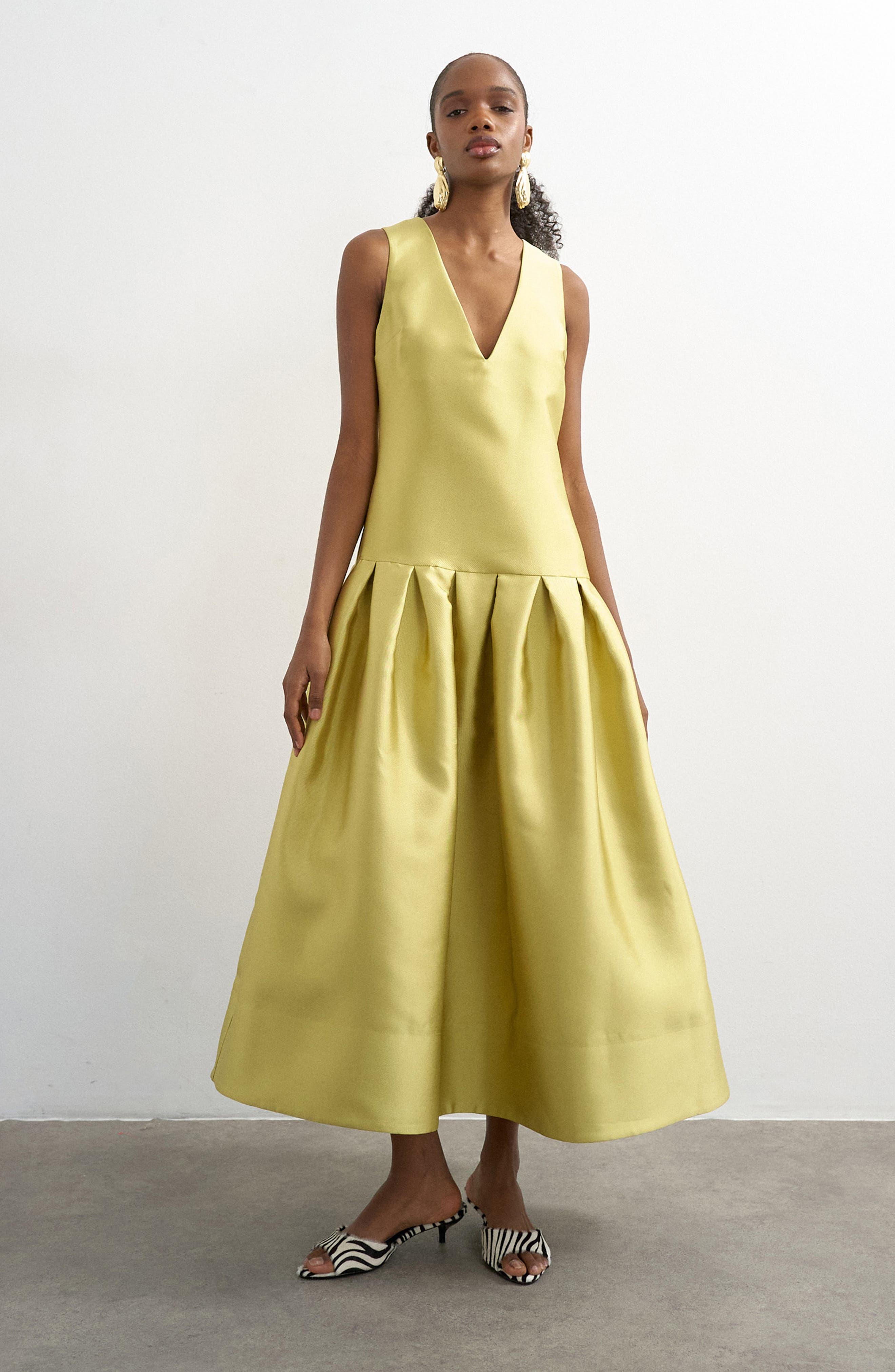 topshop yellow beaded dress Dresses for Women Women's Pinch Damask Tiered crafted from lightweight chiffon Season: Fall 25 Color:French Plum