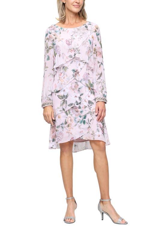 slim fit dress slacks SL Fashions Floral Overlay Dress in Sky Blue main image 0